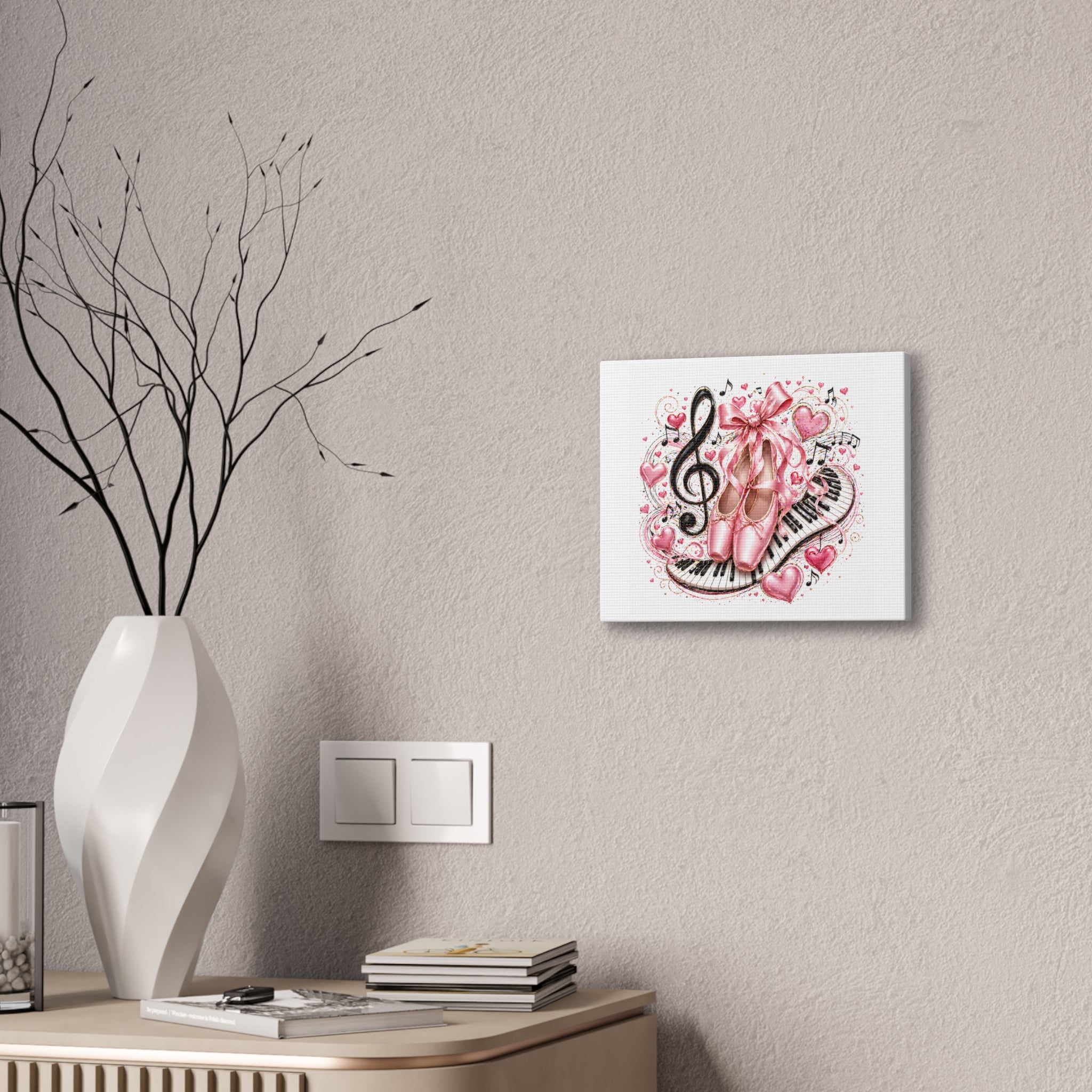 Ballet & Music Canvas Art — Pink Pointe Shoes, Piano Keys & Treble Clef Wall Decor