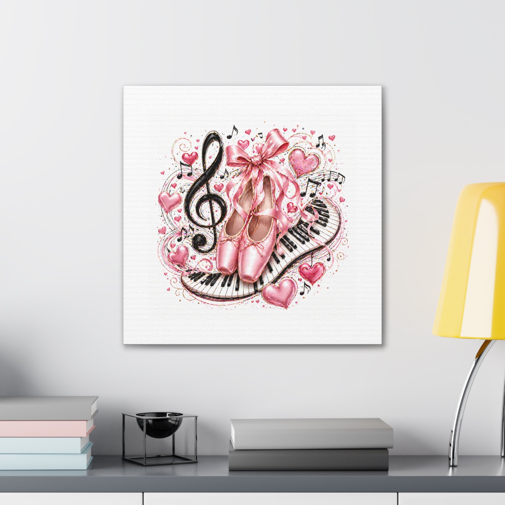 Ballet & Music Canvas Art — Pink Pointe Shoes, Piano Keys & Treble Clef Wall Decor