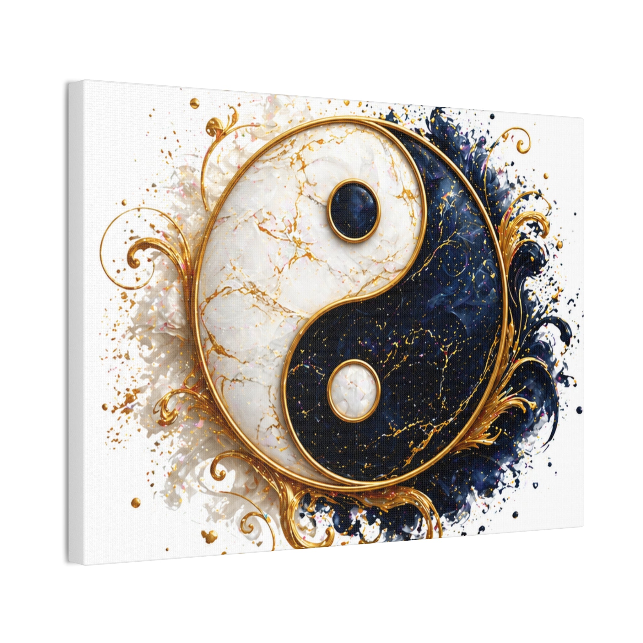 Yin Yang Marble Canvas Wall Art - Gold & Black Spiritual Decor