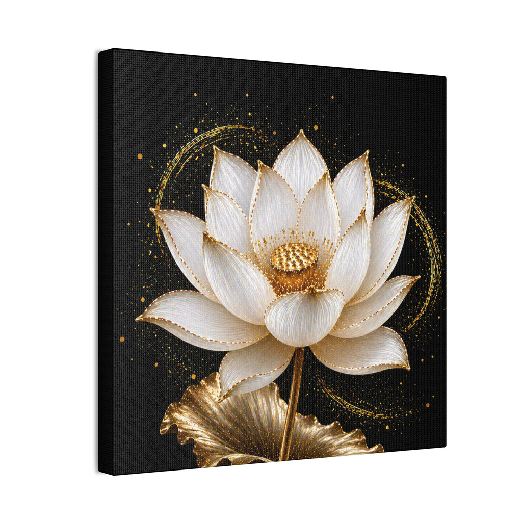 Gold Lotus Canvas Wall Art - Stretched Canvas Floral Print