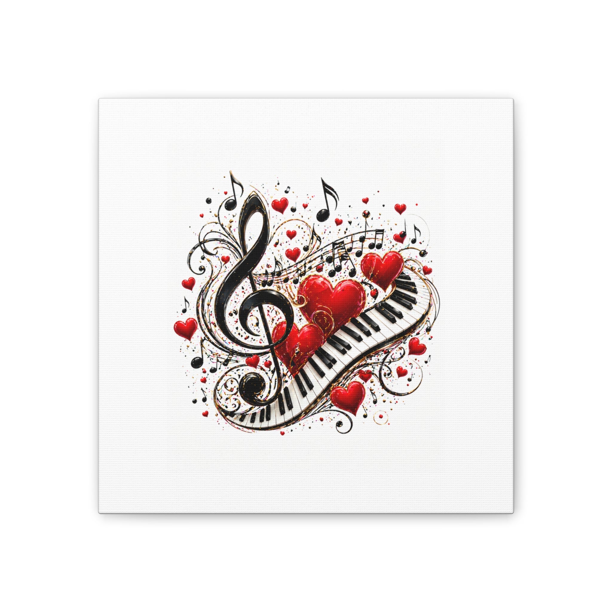 Canvas Print - Musical Hearts Treble Clef & Piano Wall Art (Valentine Music Gift)