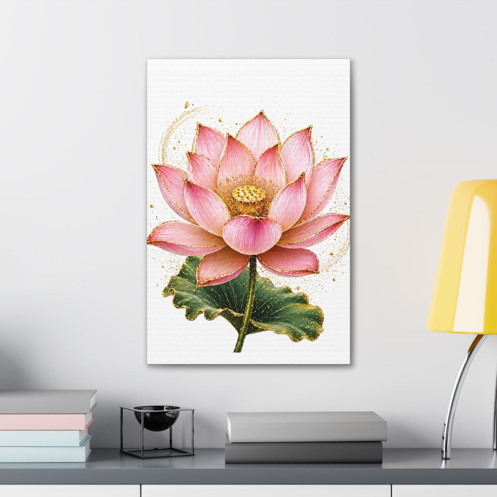 Pink Lotus Canvas Wall Art — Stretched Floral Canvas Print