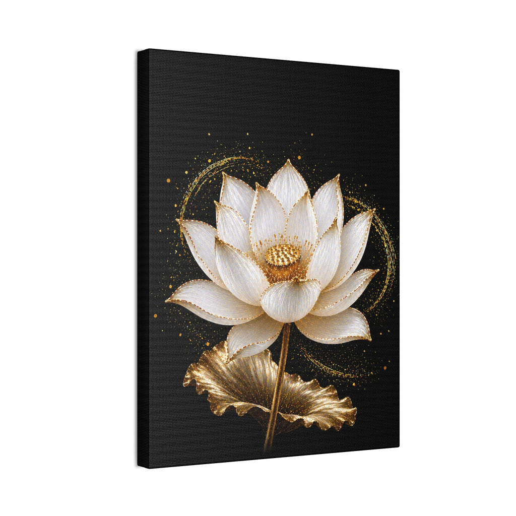 Gold Lotus Canvas Wall Art - Stretched Canvas Floral Print