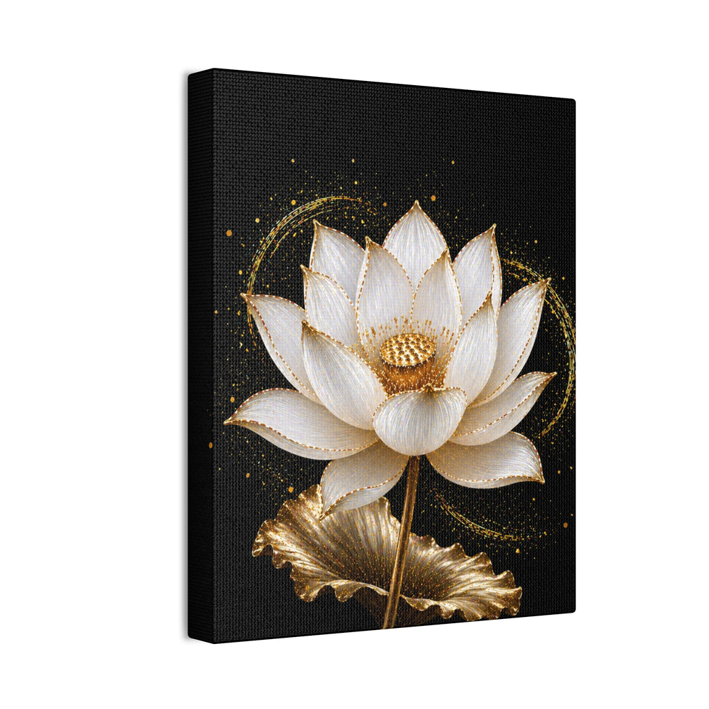Gold Lotus Canvas Wall Art - Stretched Canvas Floral Print