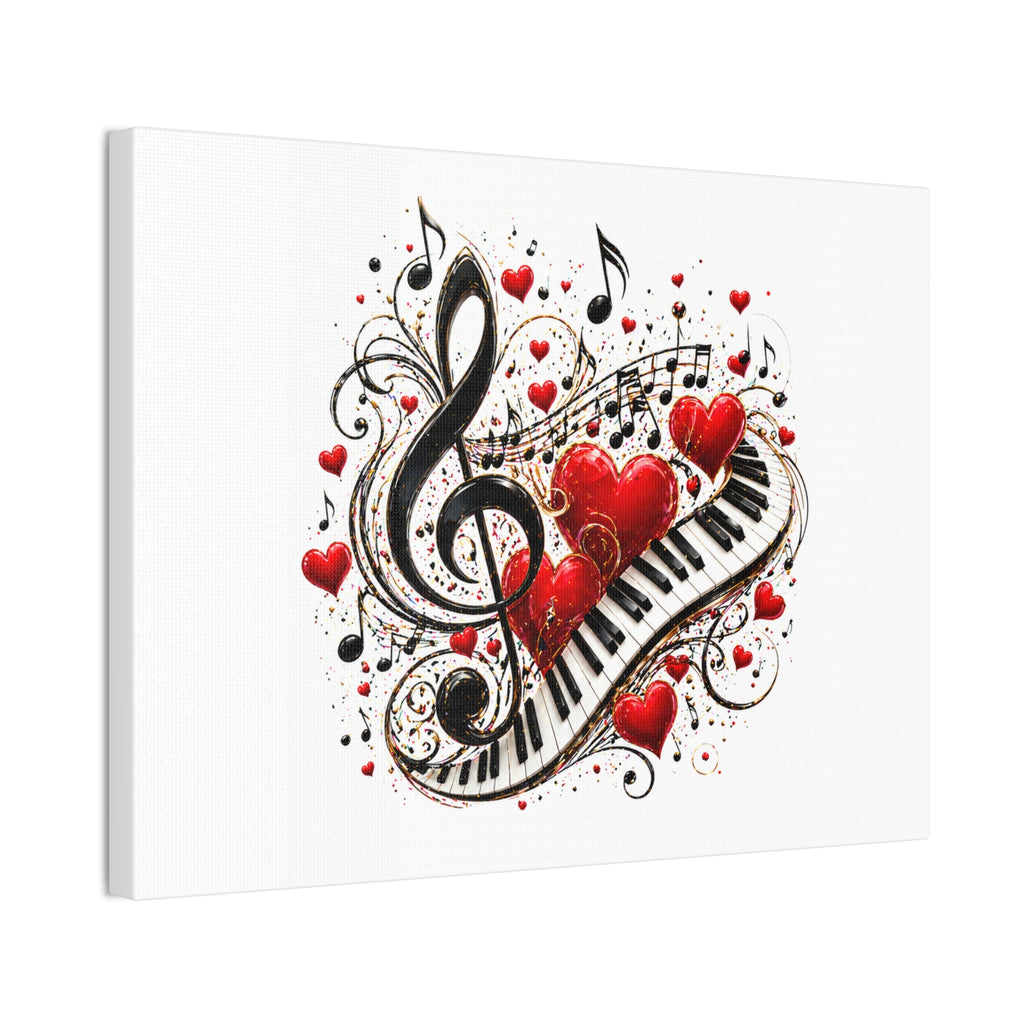 Canvas Print - Musical Hearts Treble Clef & Piano Wall Art (Valentine Music Gift)