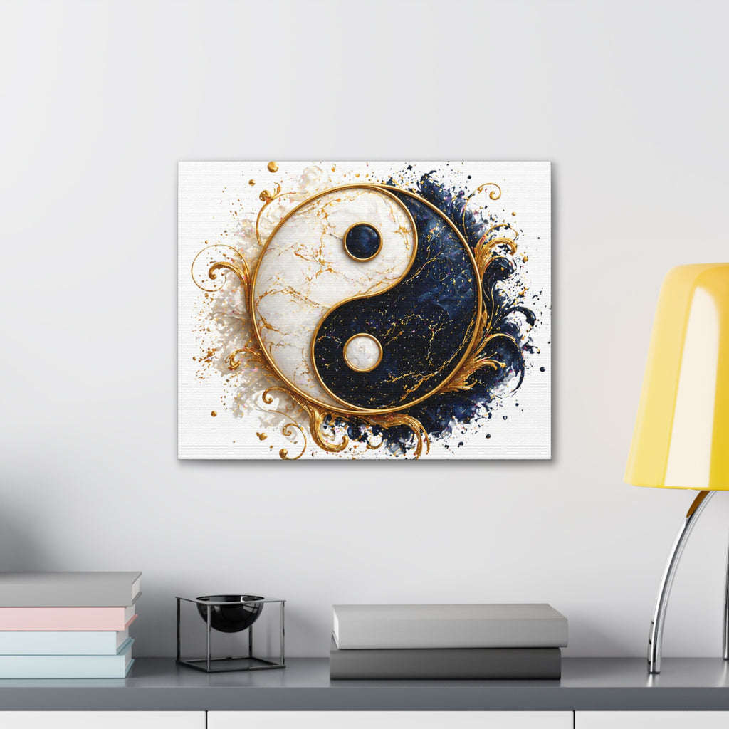 Yin Yang Marble Canvas Wall Art - Gold & Black Spiritual Decor