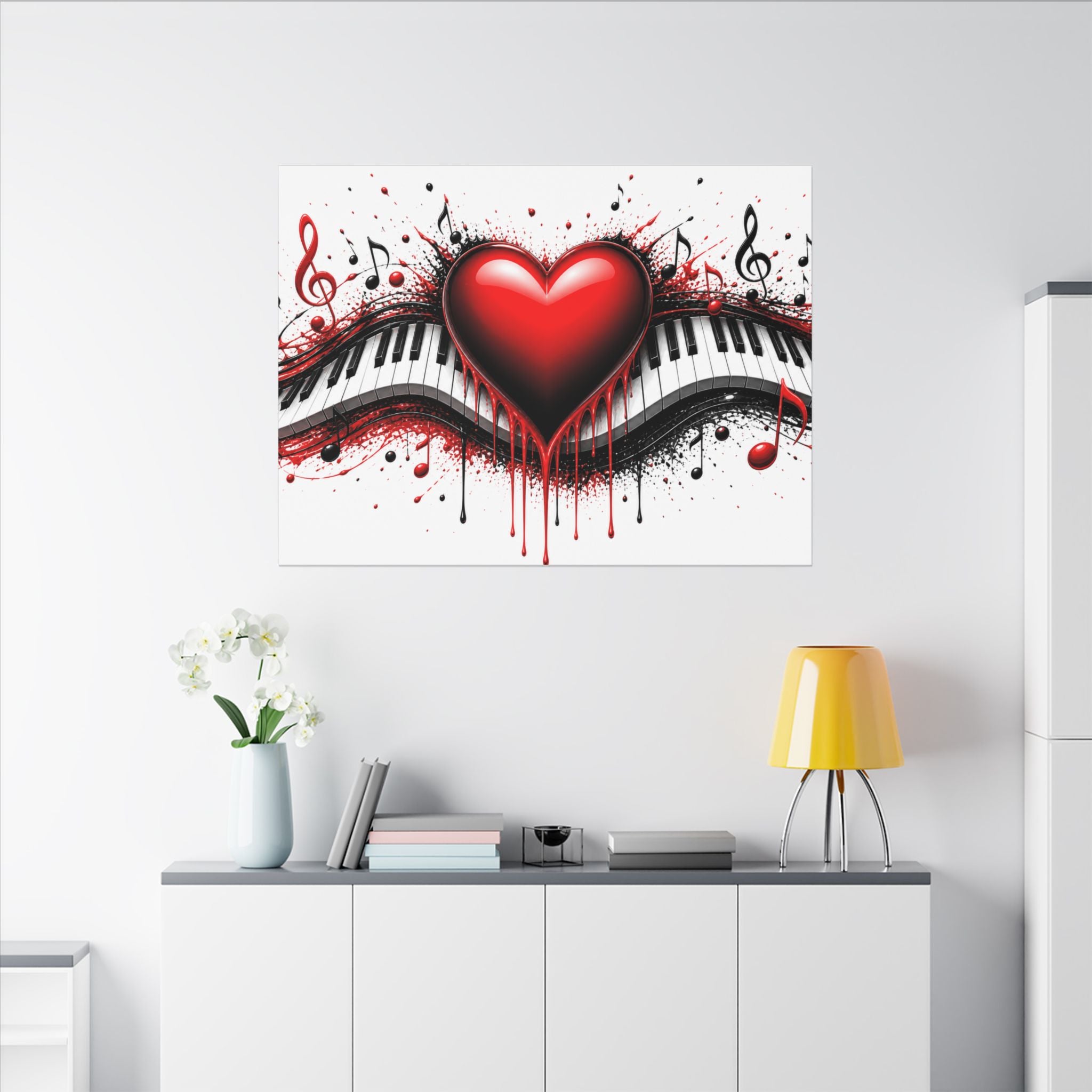 Dripping Red Heart Piano Matte Canvas