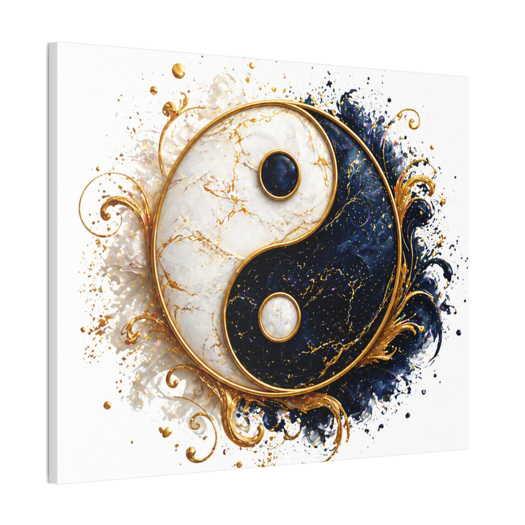 Yin Yang Marble Canvas Wall Art - Gold & Black Spiritual Decor