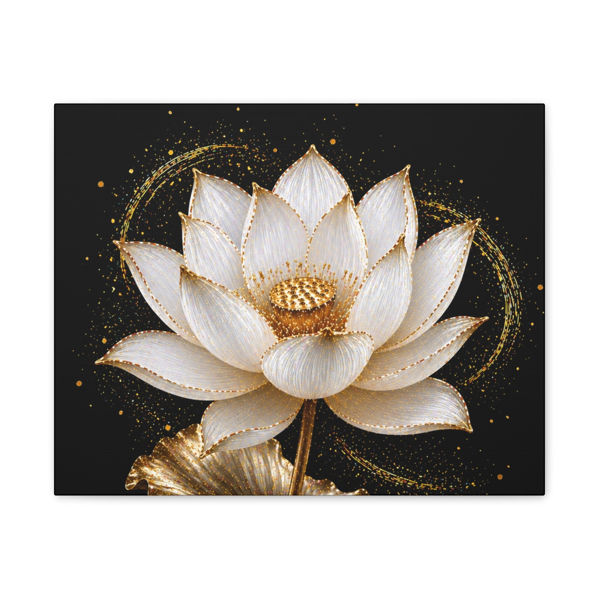Gold Lotus Canvas Wall Art - Stretched Canvas Floral Print