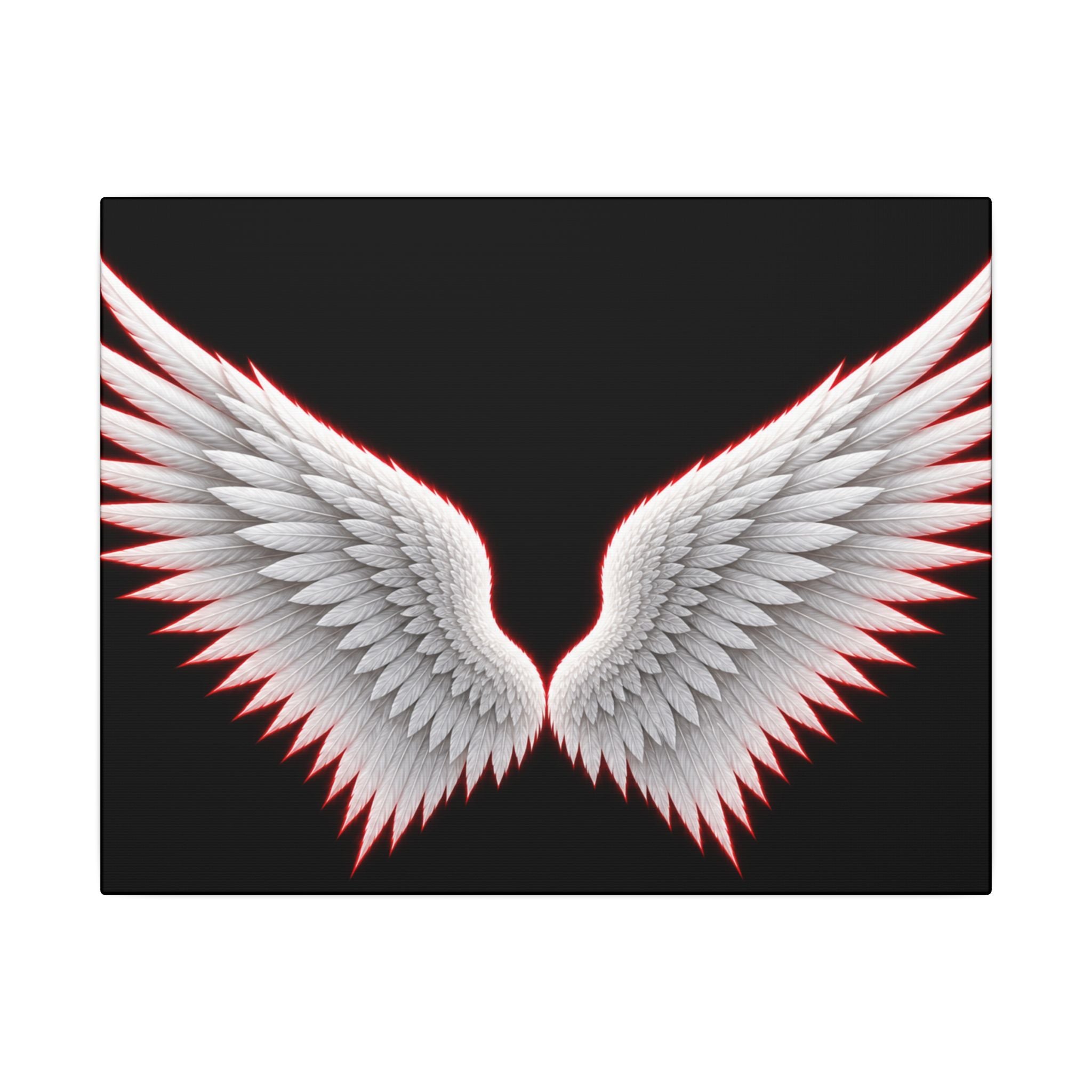 Angel Wings Wall Art Canvas — White Feather Wings on Black Matte Stretched Canvas