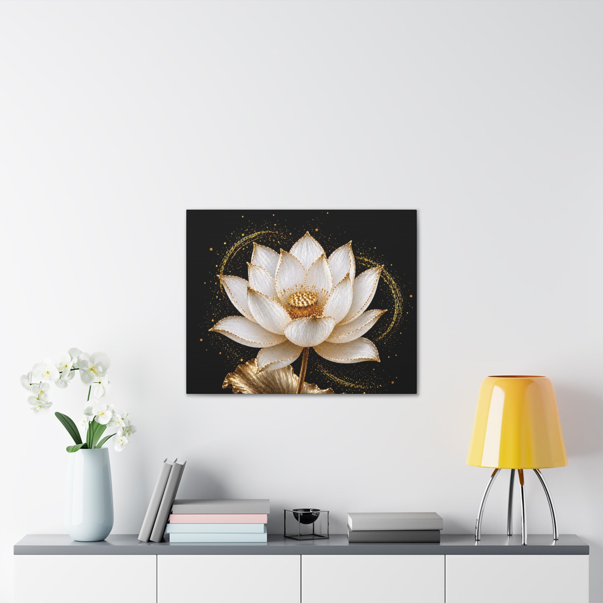 Gold Lotus Canvas Wall Art - Stretched Canvas Floral Print
