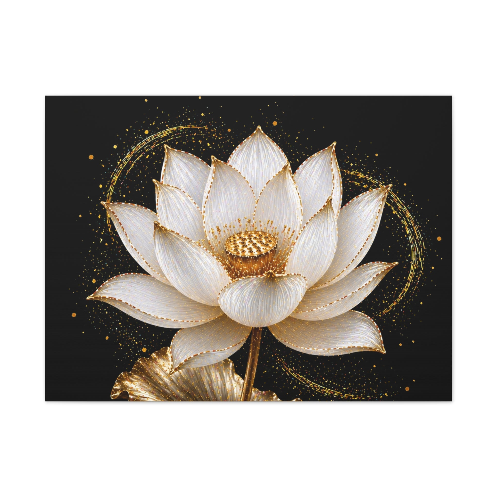 Gold Lotus Canvas Wall Art - Stretched Canvas Floral Print