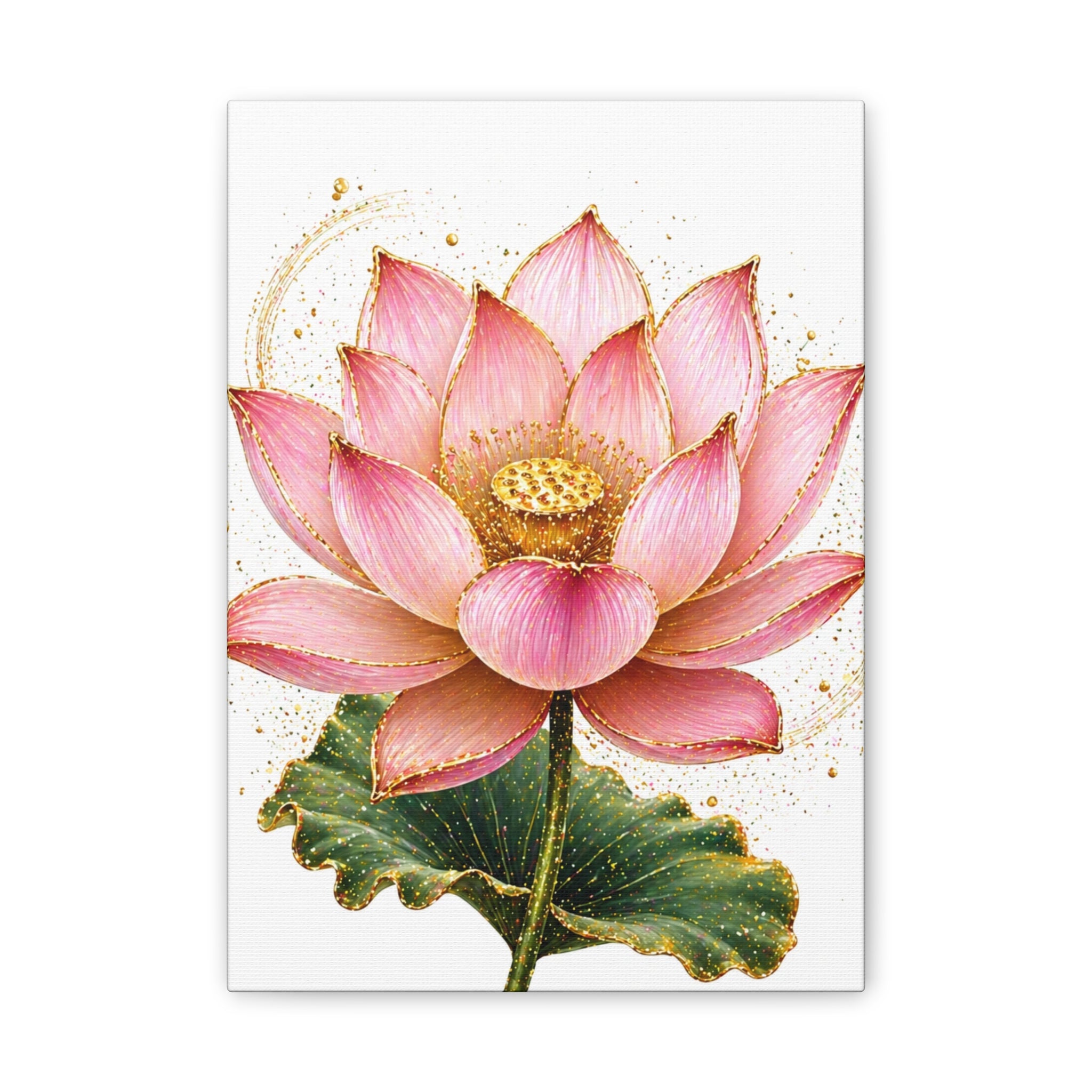 Pink Lotus Canvas Wall Art — Stretched Floral Canvas Print