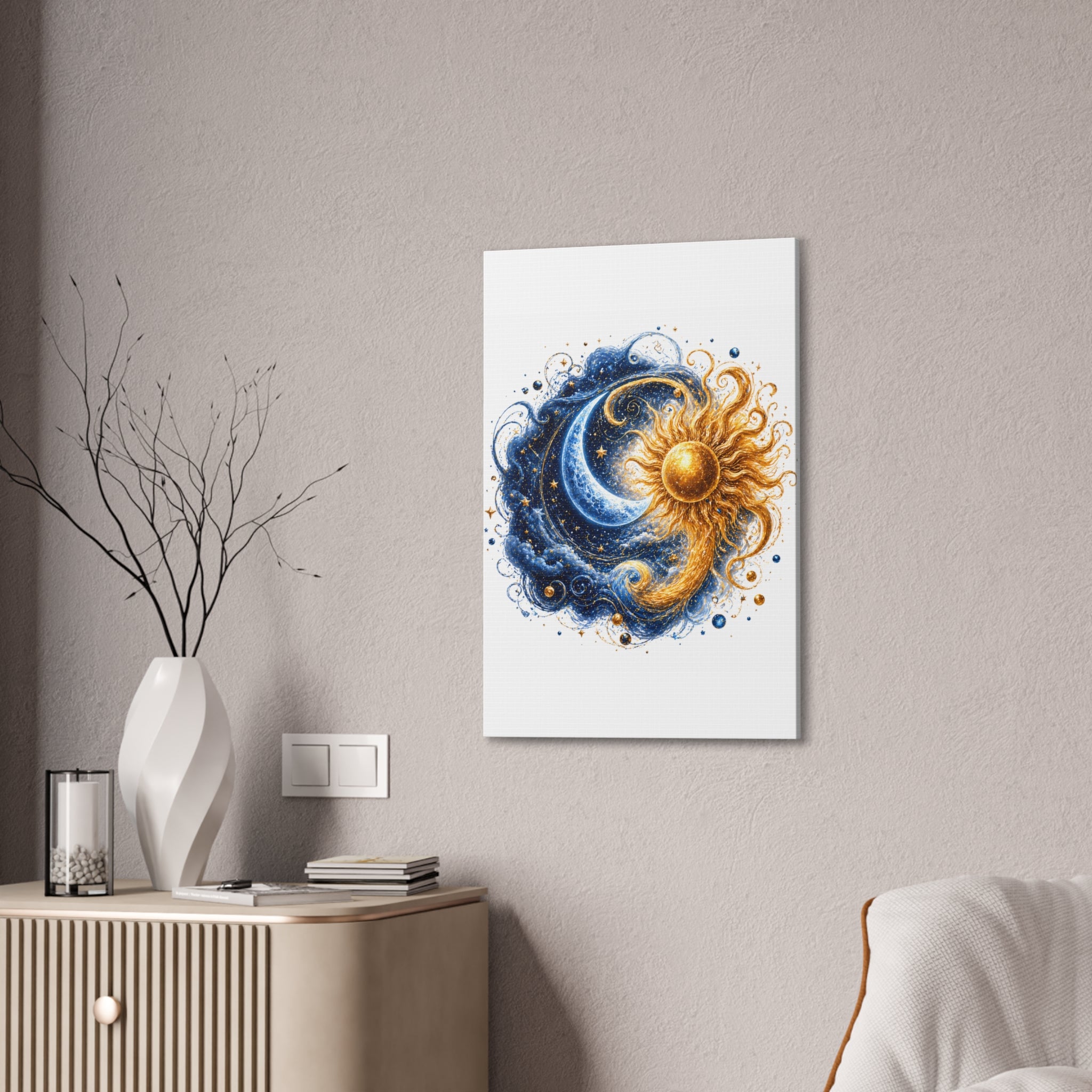 Sun and Moon Wall Art Canvas - Cosmic Celestial Painting