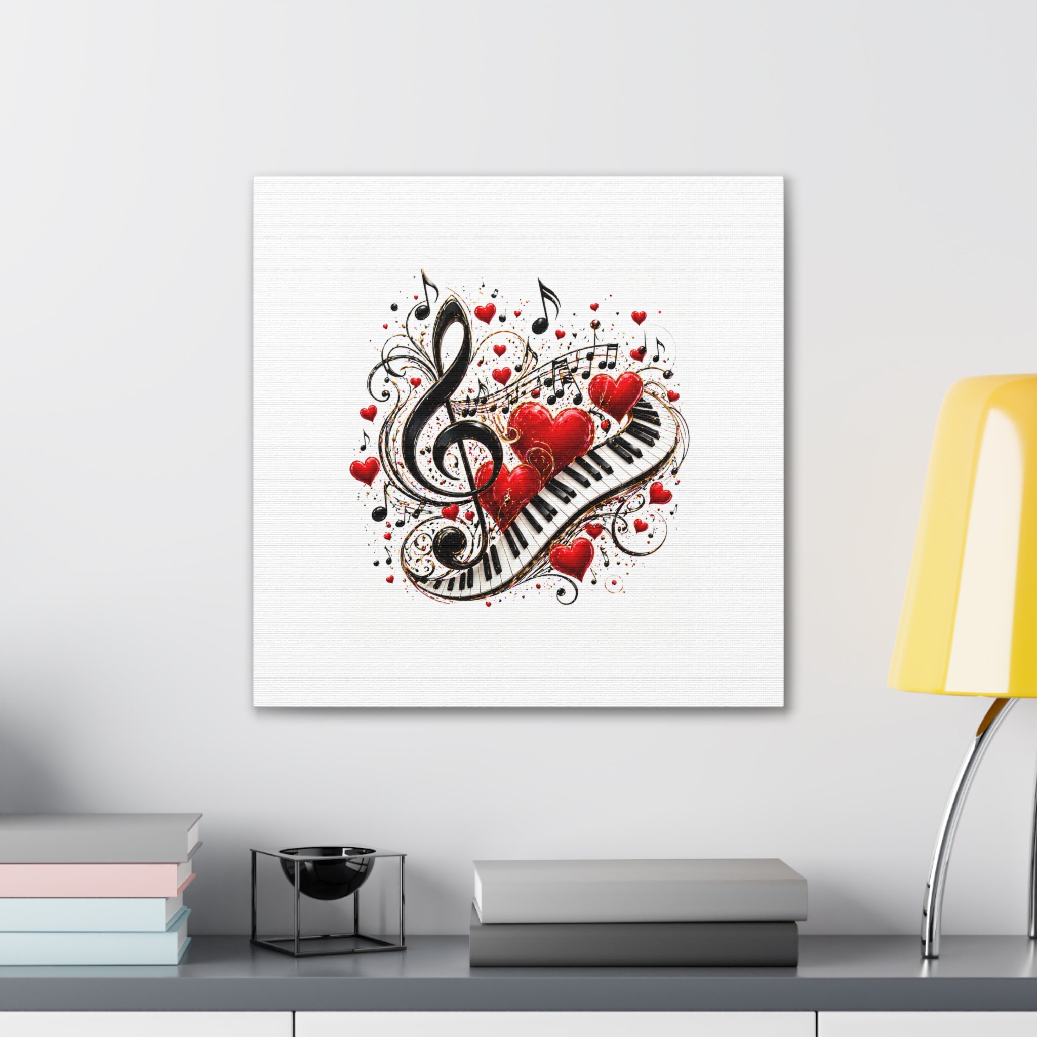 Canvas Print - Musical Hearts Treble Clef & Piano Wall Art (Valentine Music Gift)