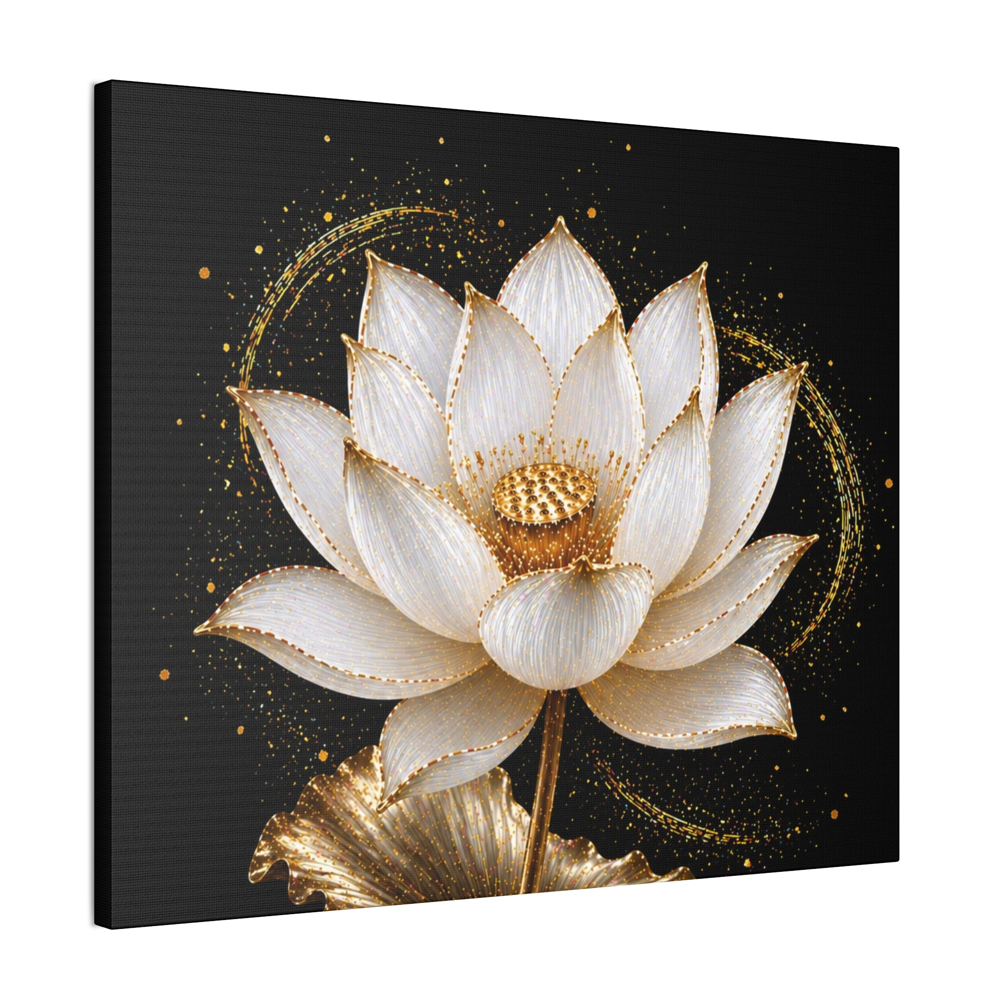 Gold Lotus Canvas Wall Art - Stretched Canvas Floral Print