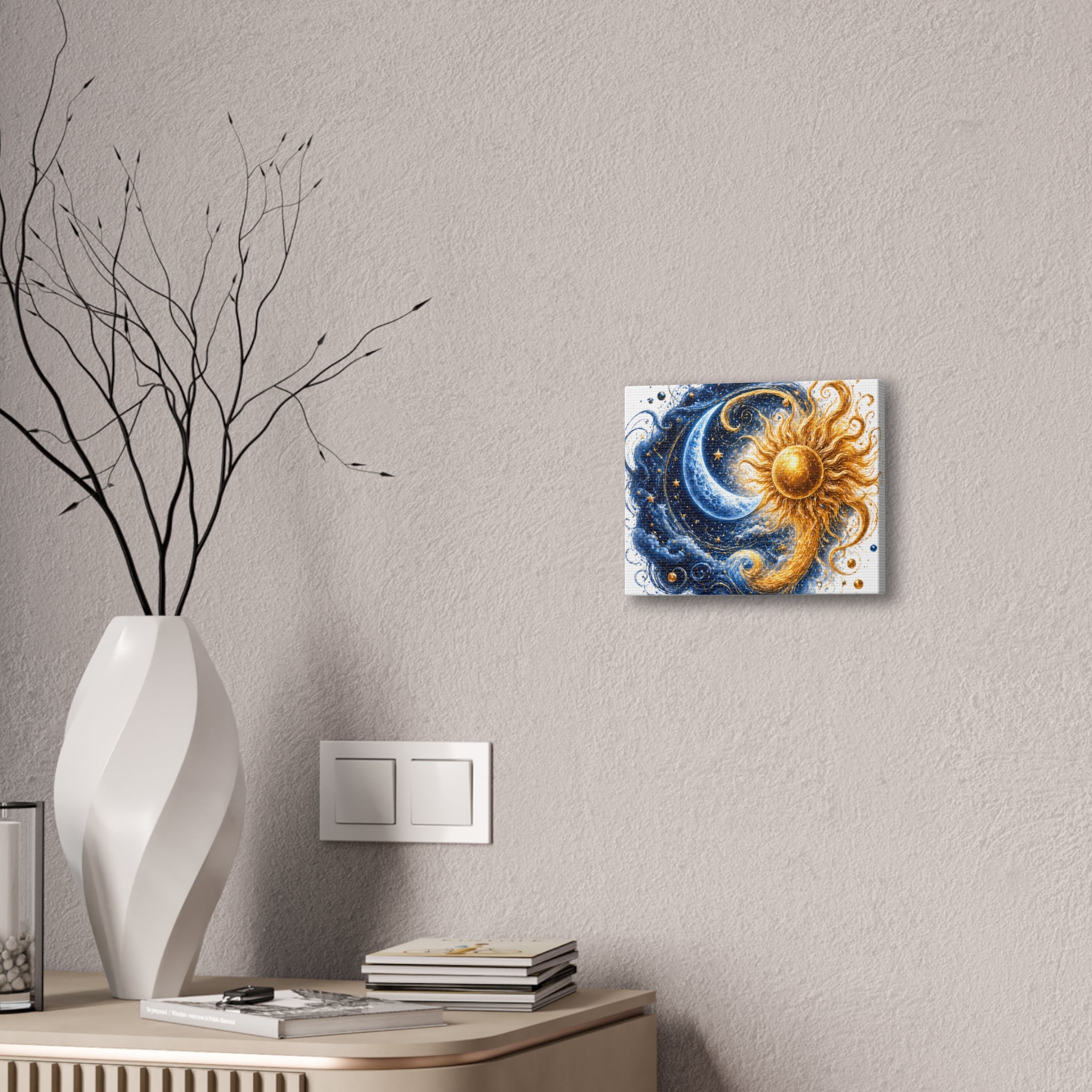 Sun and Moon Wall Art Canvas - Cosmic Celestial Painting