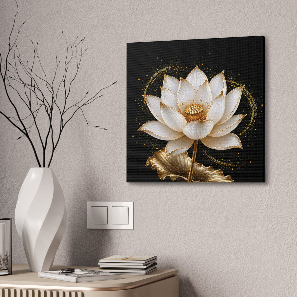 Gold Lotus Canvas Wall Art - Stretched Canvas Floral Print