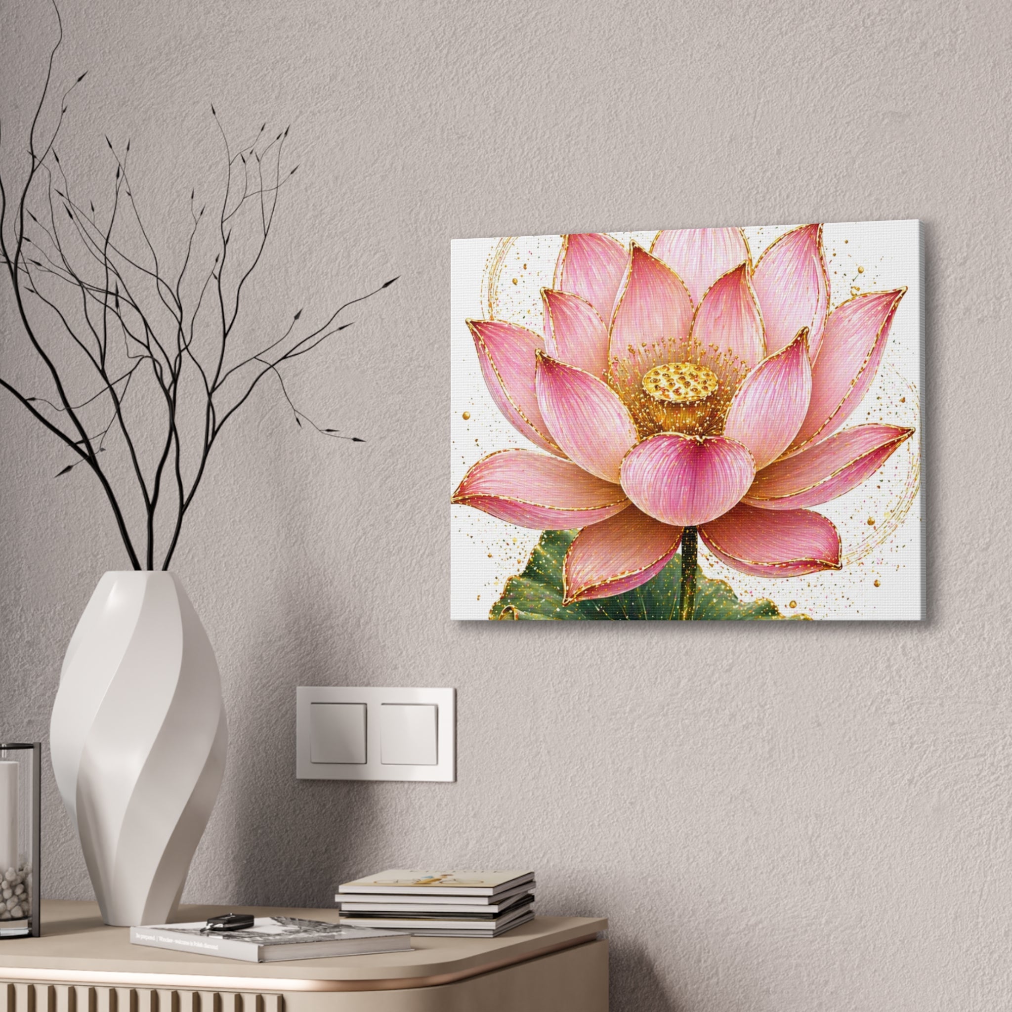 Pink Lotus Canvas Wall Art — Stretched Floral Canvas Print
