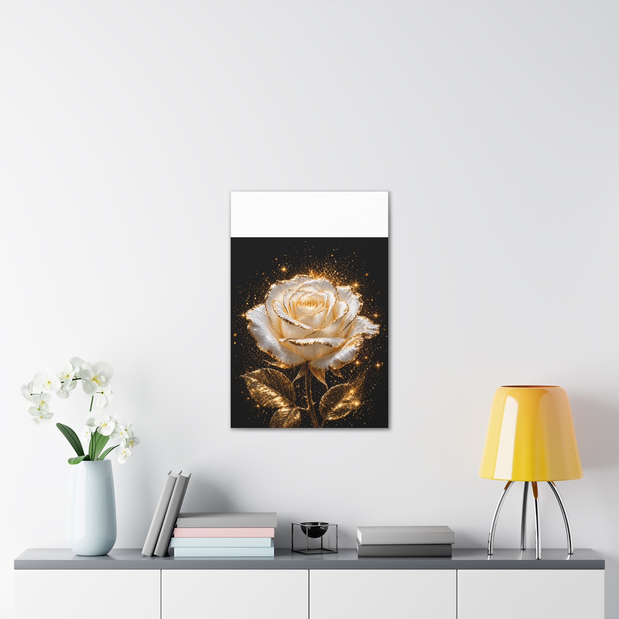 Golden Sparkle Rose Canvas Print — Glam Floral Wall Art