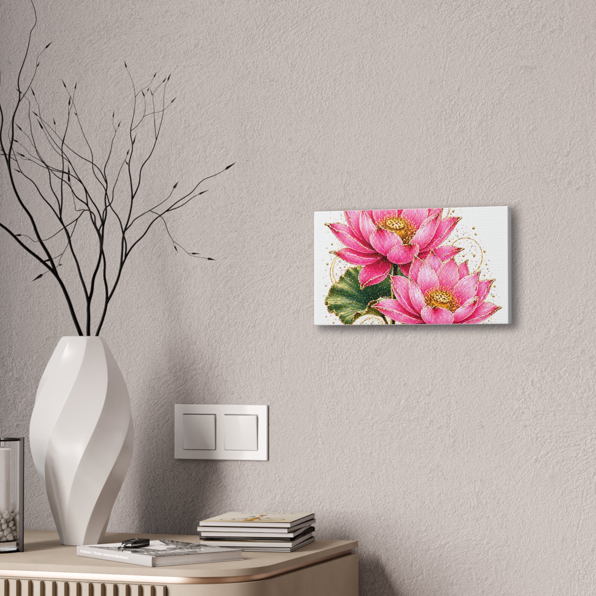 Pink Lotus Canvas Wall Art — Stretched Floral Canvas Print