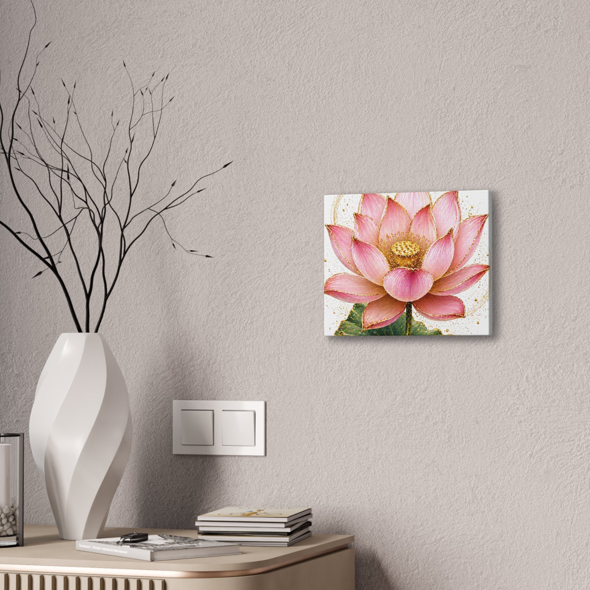 Pink Lotus Canvas Wall Art — Stretched Floral Canvas Print