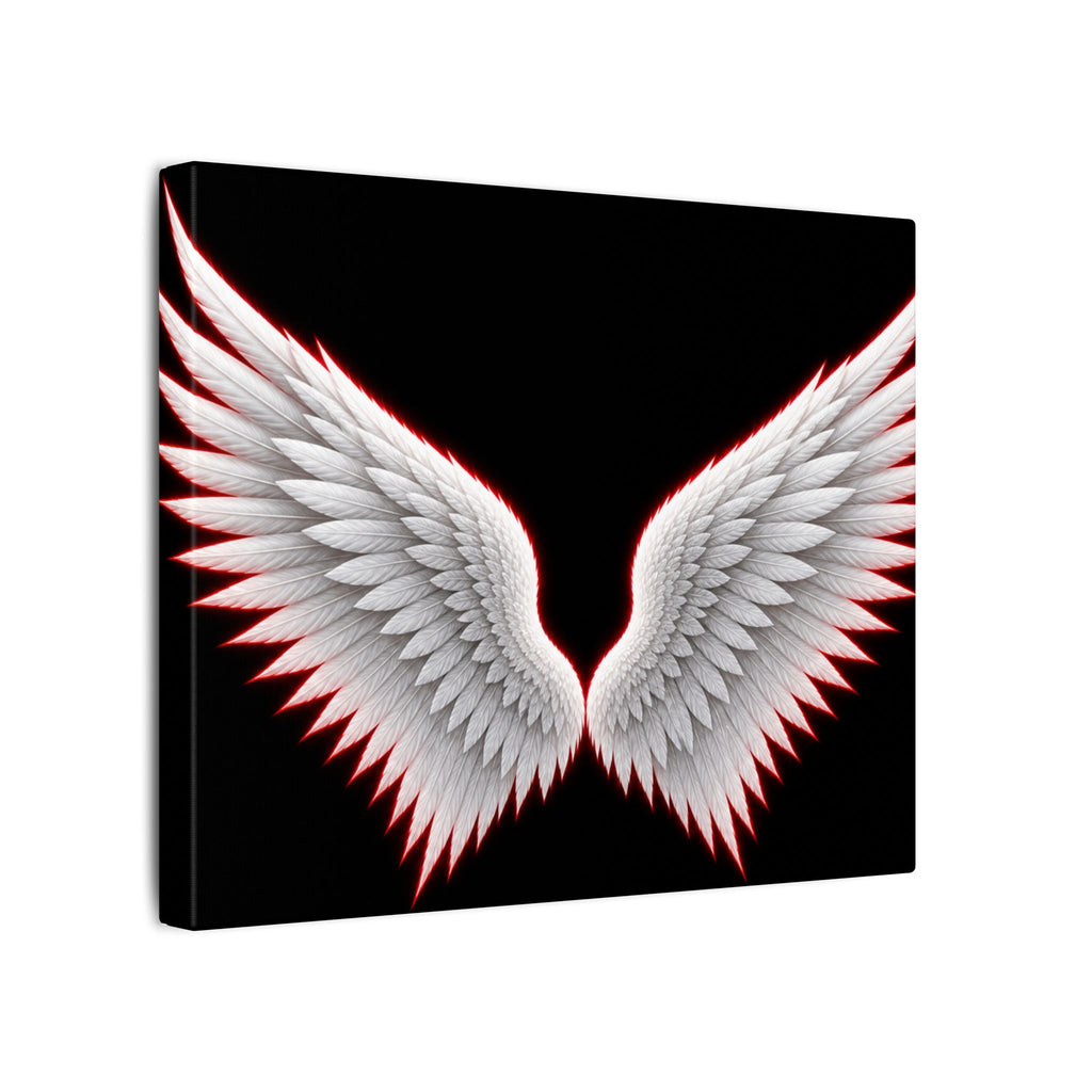 Angel Wings Wall Art Canvas — White Feather Wings on Black Matte Stretched Canvas