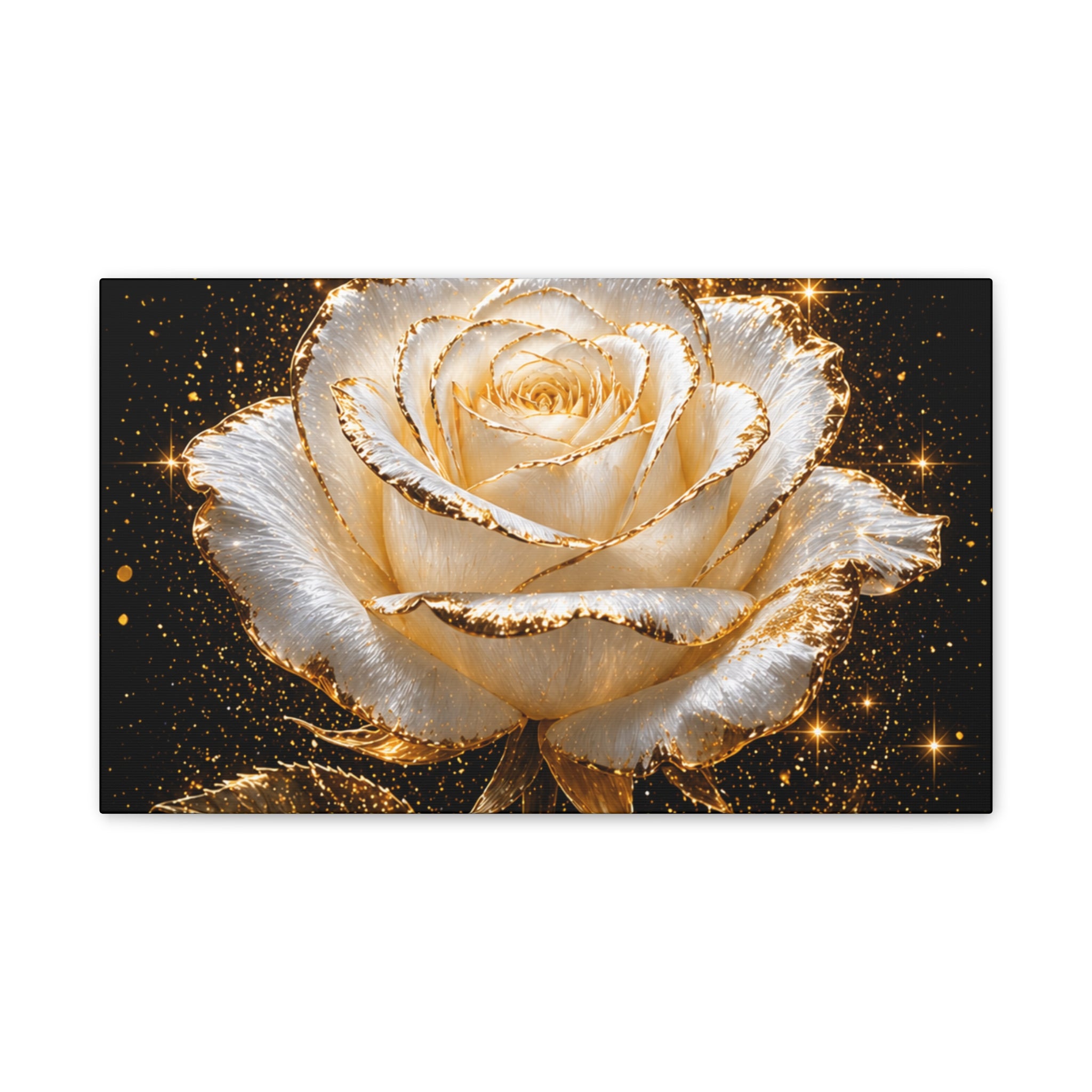 Golden Sparkle Rose Canvas Print — Glam Floral Wall Art