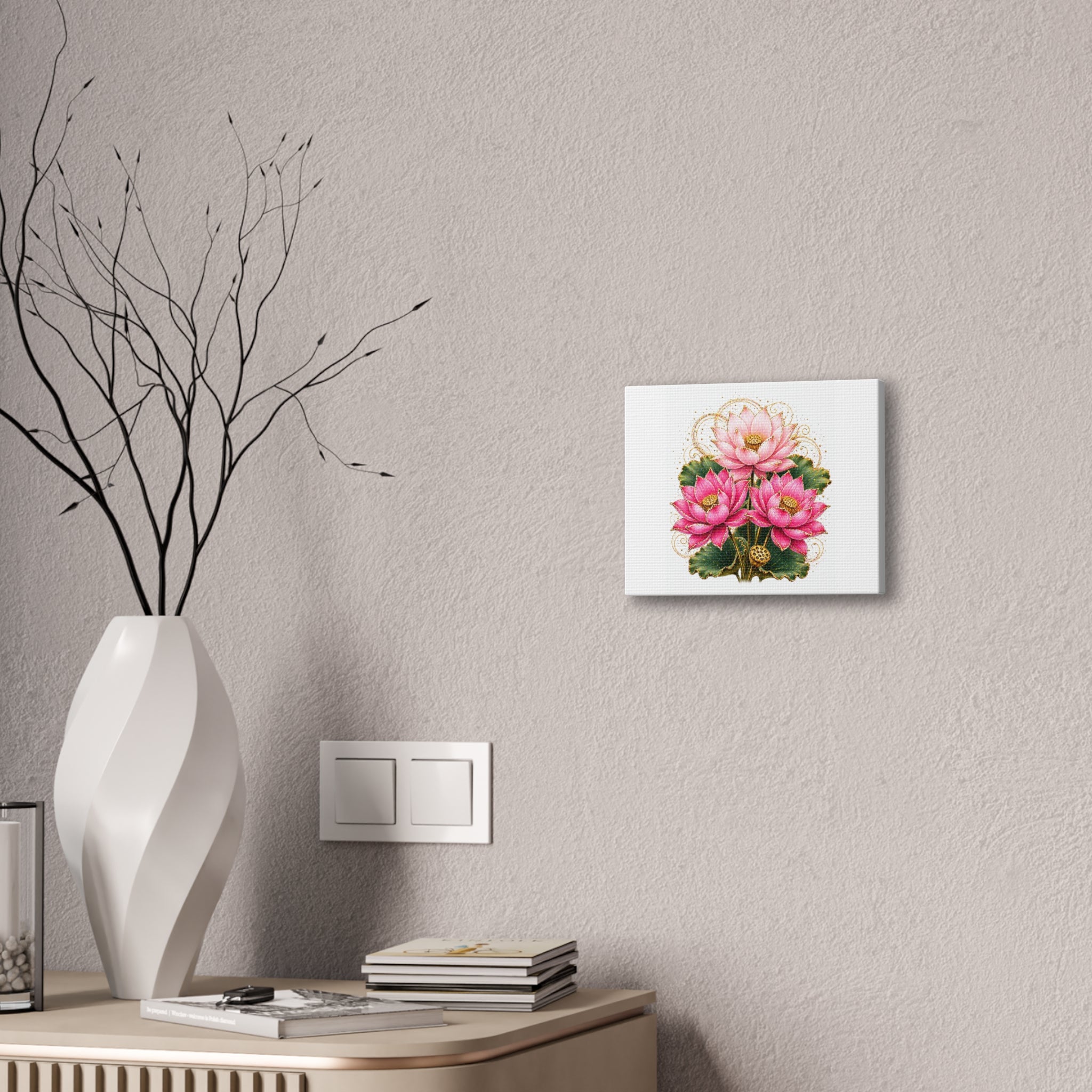 Lotus Floral Canvas Wall Art — Pink Lotus Stretched Canvas Print