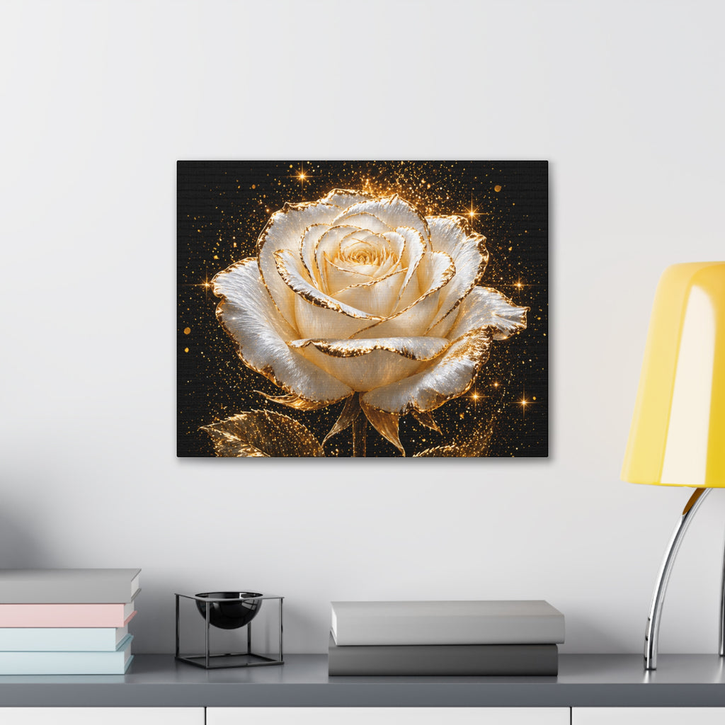 Golden Sparkle Rose Canvas Print — Glam Floral Wall Art