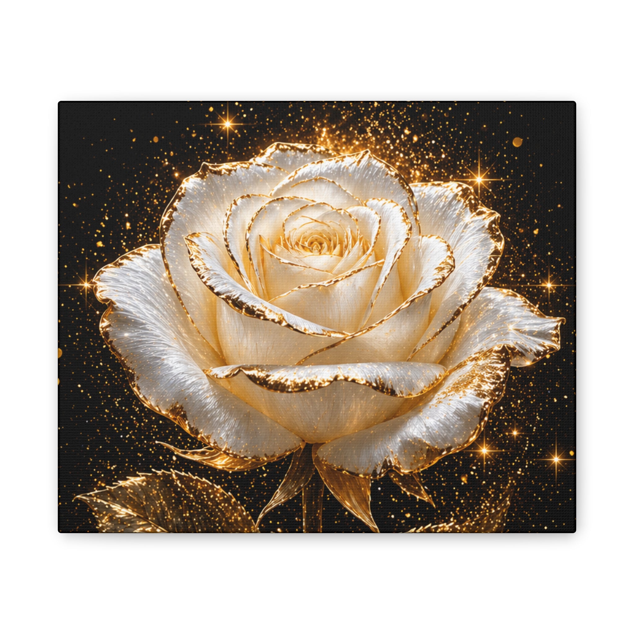 Golden Sparkle Rose Canvas Print — Glam Floral Wall Art
