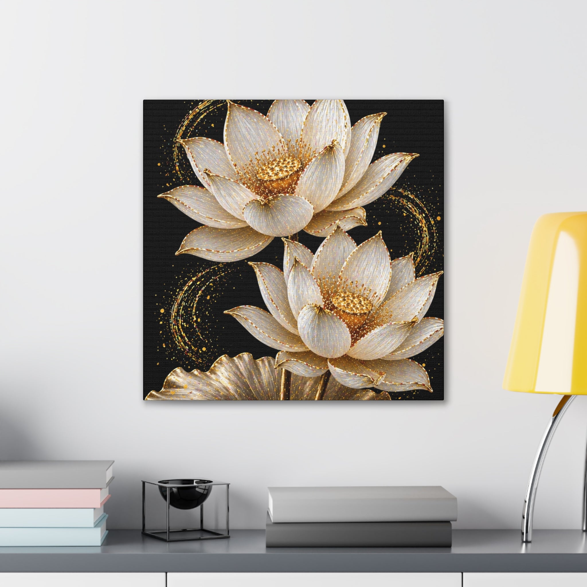 Golden Lotus Canvas Print — Elegant Floral Wall Art