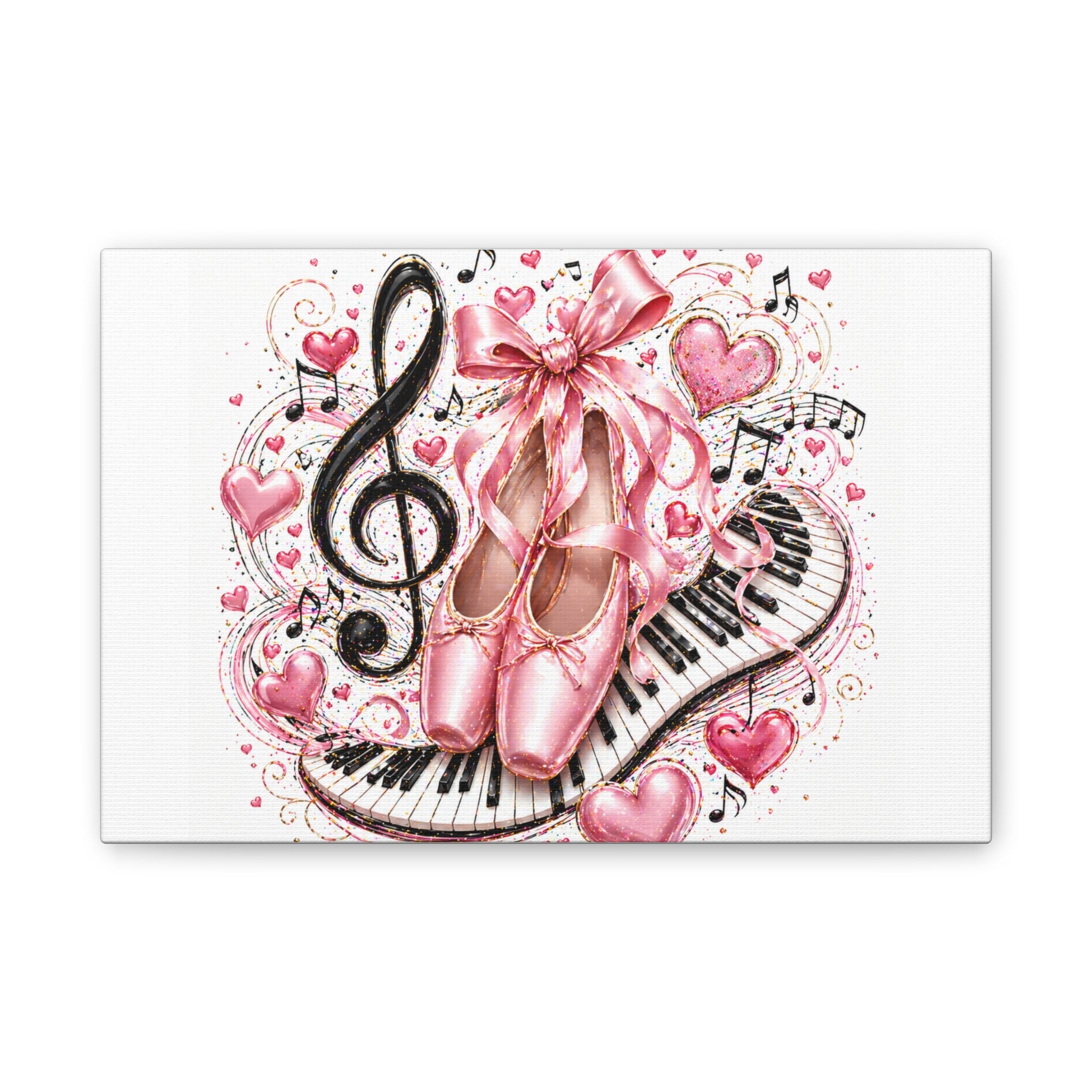 Ballet & Music Canvas Art — Pink Pointe Shoes, Piano Keys & Treble Clef Wall Decor