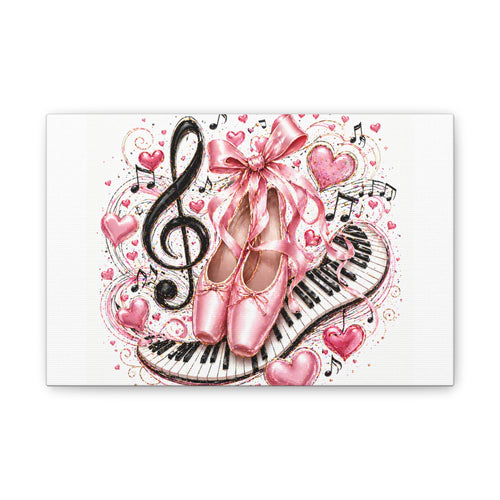 Ballet & Music Canvas Art — Pink Pointe Shoes, Piano Keys & Treble Clef Wall Decor