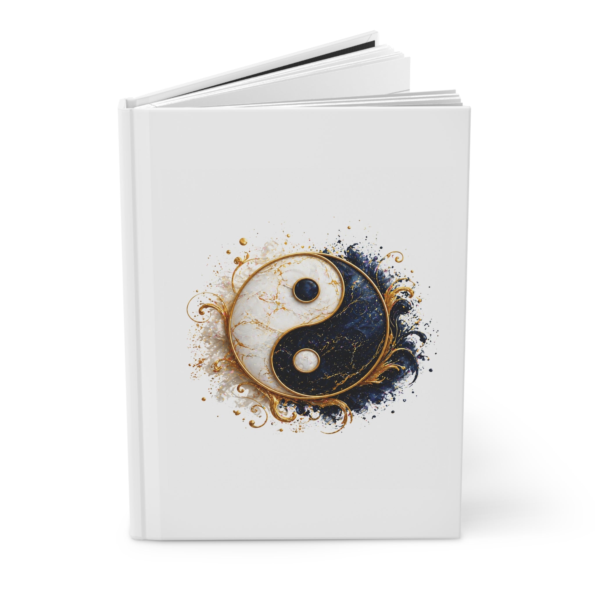 Yin Yang Marble Hardcover Journal — Elegant Gold & Navy Spiritual Notebook