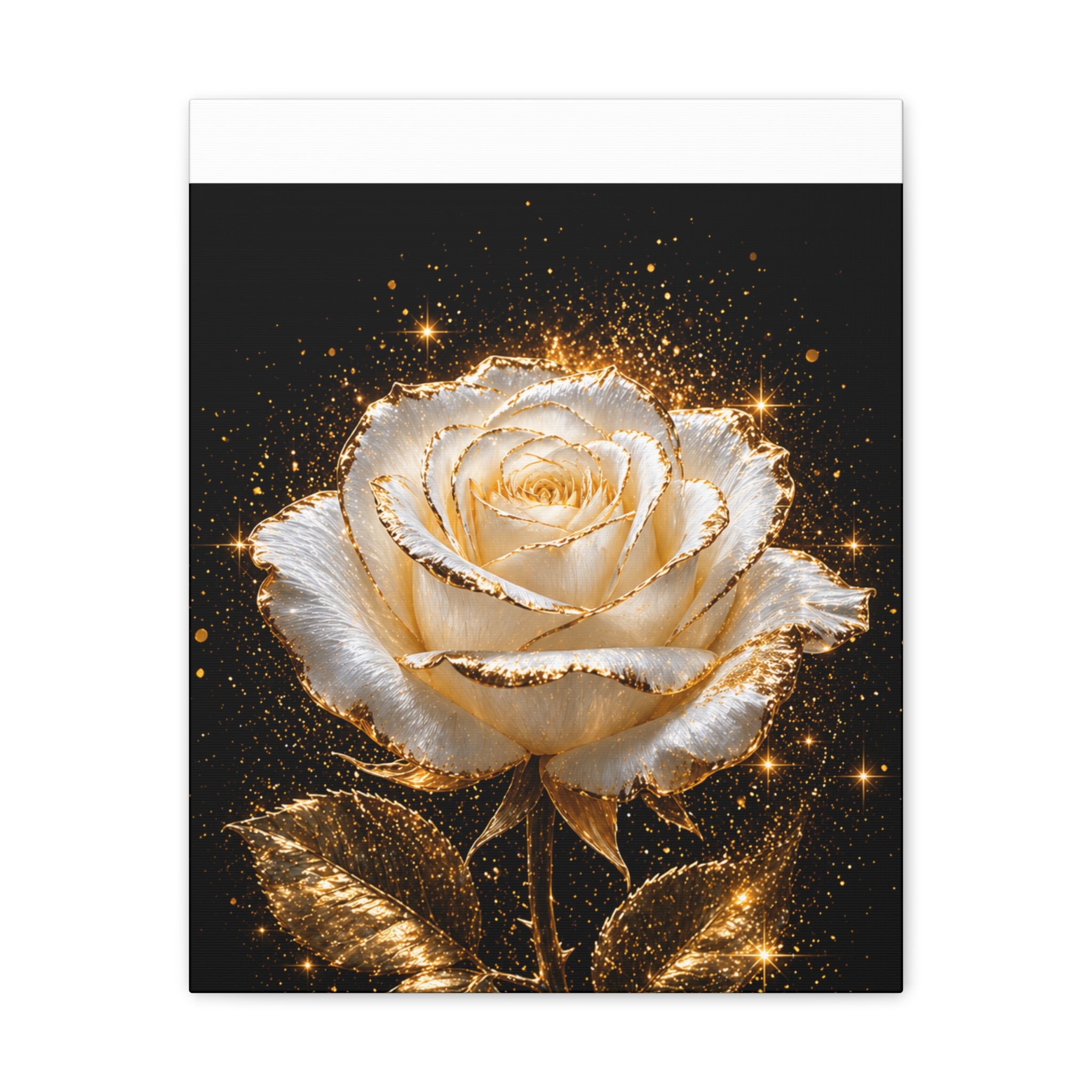 Golden Sparkle Rose Canvas Print — Glam Floral Wall Art