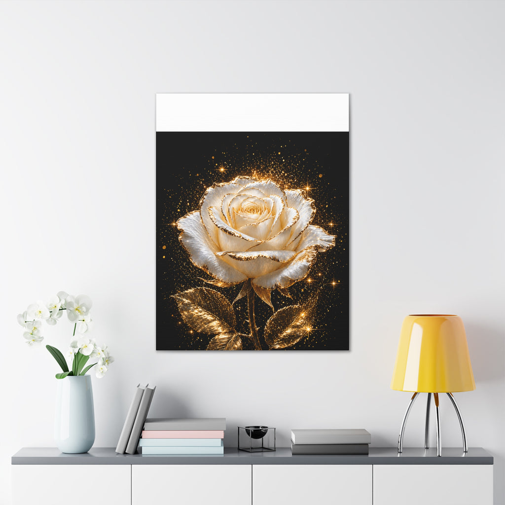 Golden Sparkle Rose Canvas Print — Glam Floral Wall Art