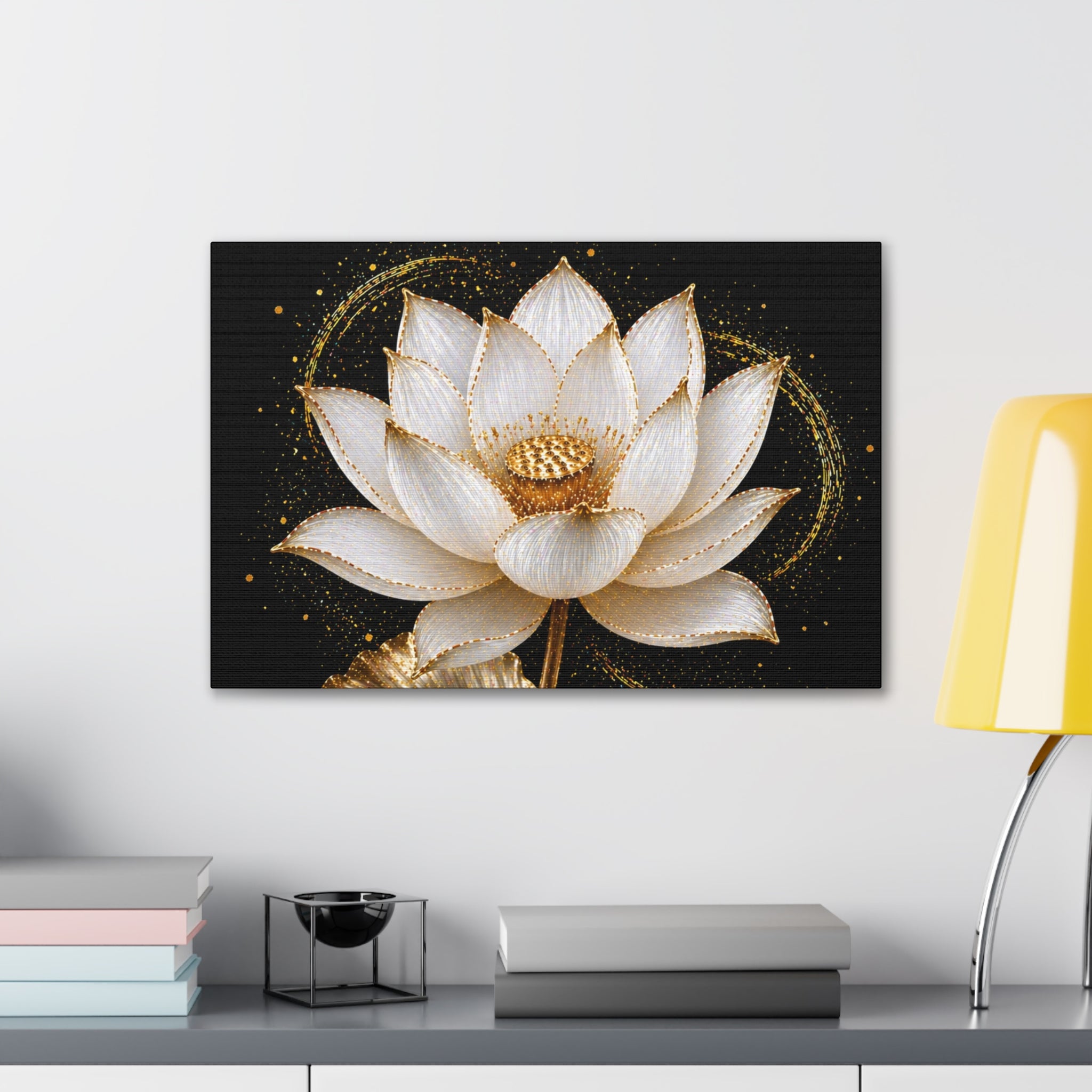 Gold Lotus Canvas Wall Art - Stretched Canvas Floral Print