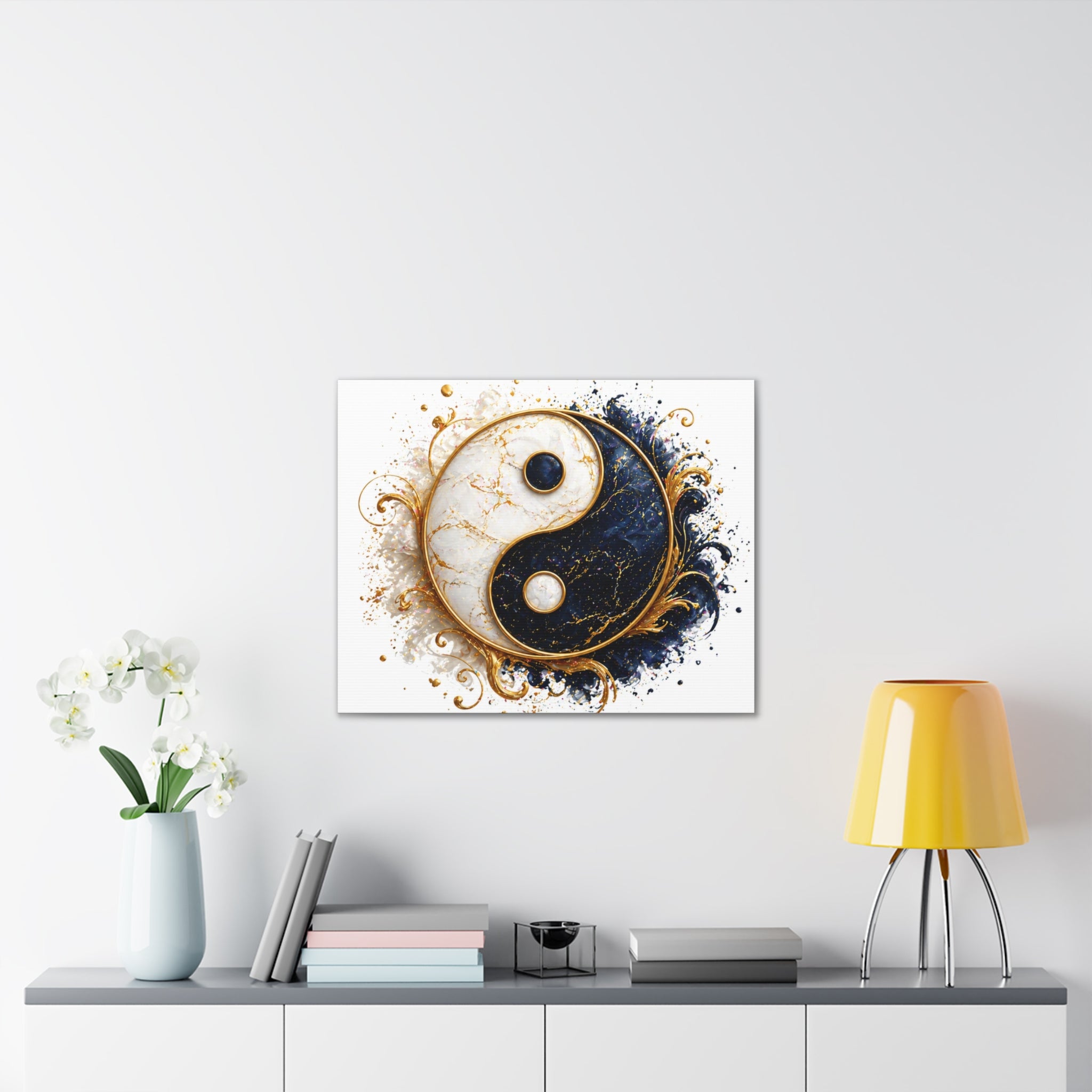 Yin Yang Marble Canvas Wall Art - Gold & Black Spiritual Decor