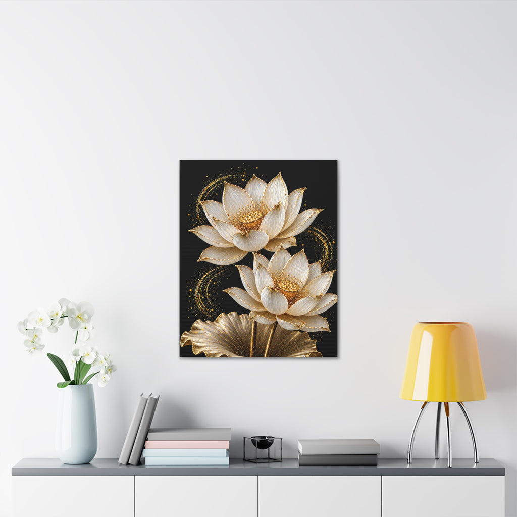 Golden Lotus Canvas Print — Elegant Floral Wall Art