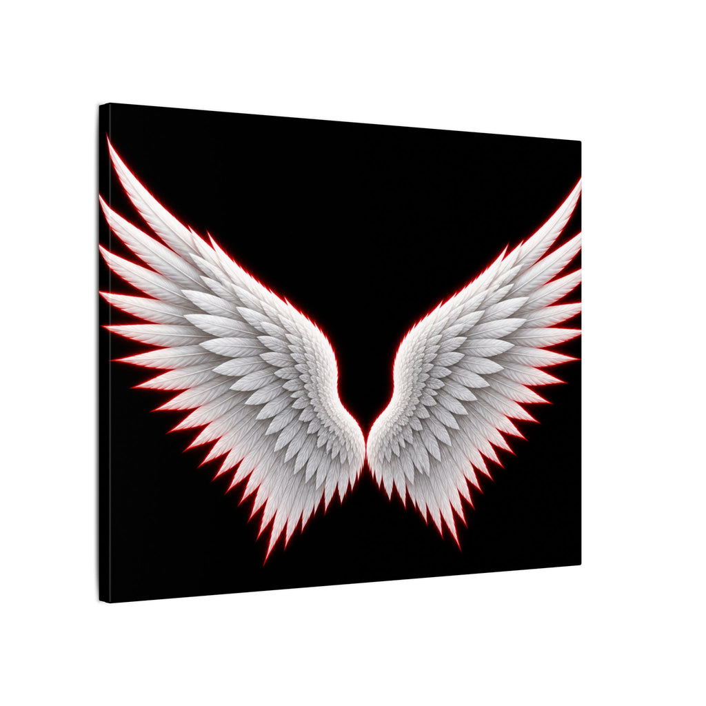 Angel Wings Wall Art Canvas — White Feather Wings on Black Matte Stretched Canvas