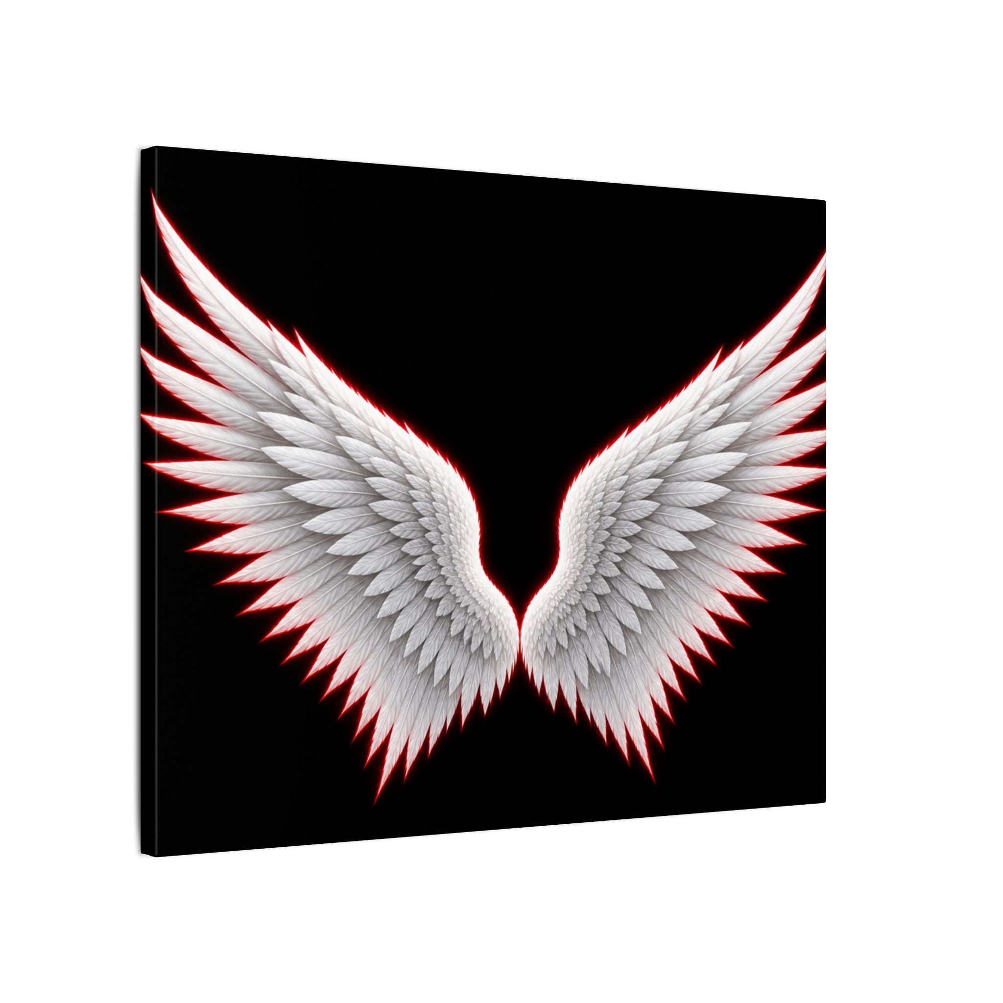 Angel Wings Wall Art Canvas — White Feather Wings on Black Matte Stretched Canvas
