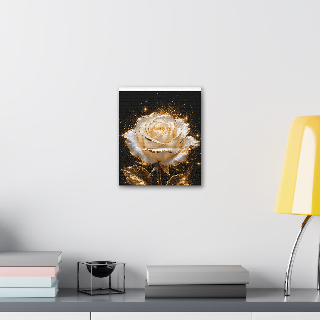 Golden Sparkle Rose Canvas Print — Glam Floral Wall Art