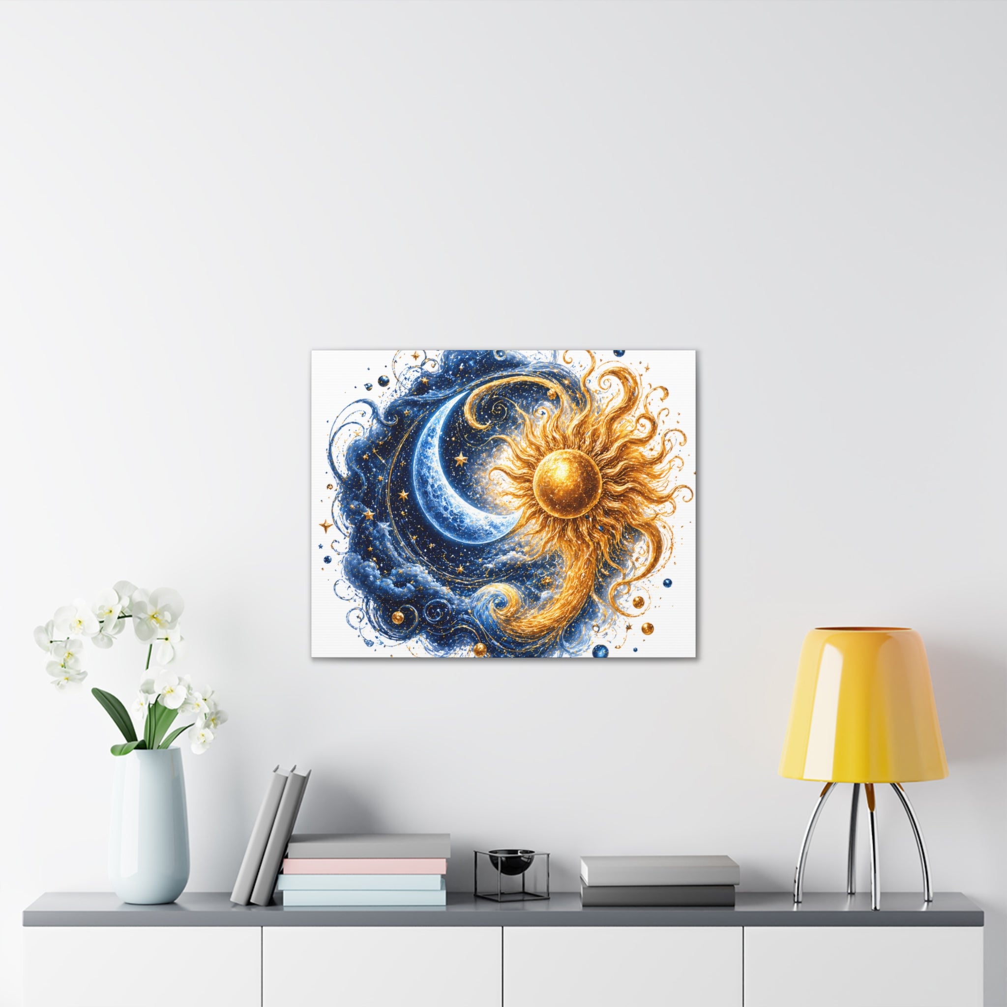 Sun and Moon Wall Art Canvas - Cosmic Celestial Painting