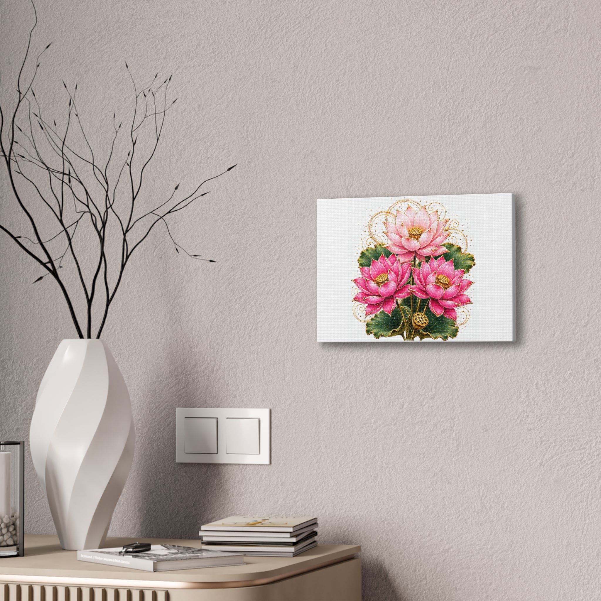 Lotus Floral Canvas Wall Art — Pink Lotus Stretched Canvas Print