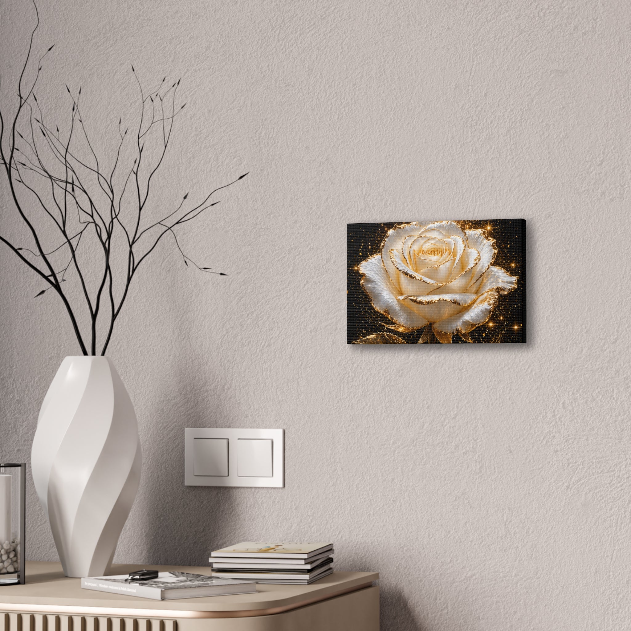Golden Sparkle Rose Canvas Print — Glam Floral Wall Art