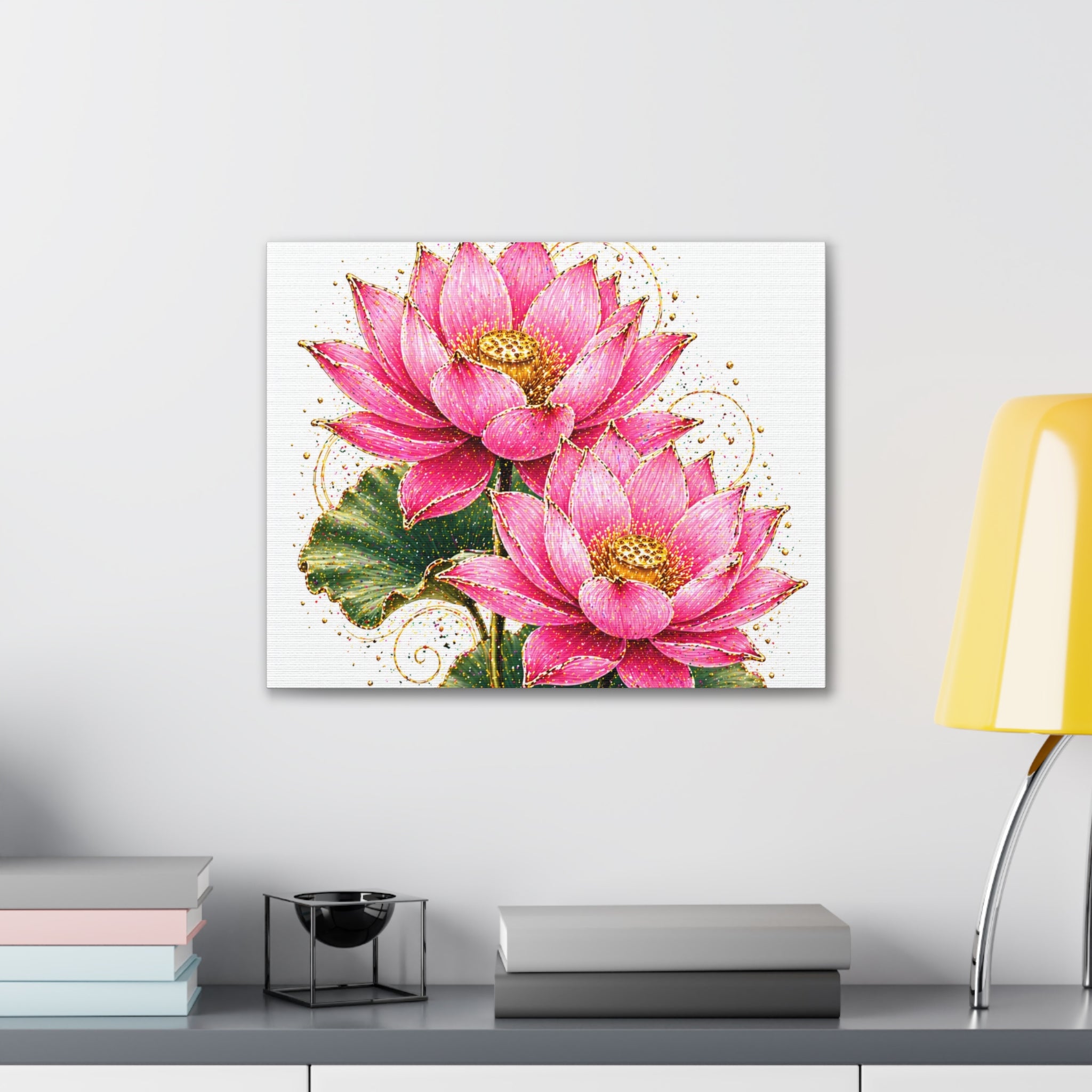 Pink Lotus Canvas Wall Art — Stretched Floral Canvas Print