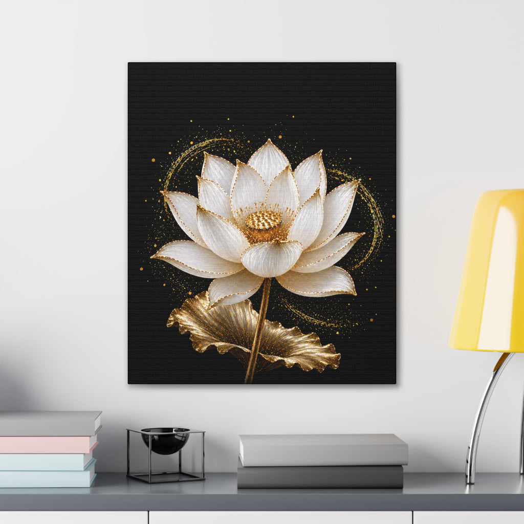 Gold Lotus Canvas Wall Art - Stretched Canvas Floral Print