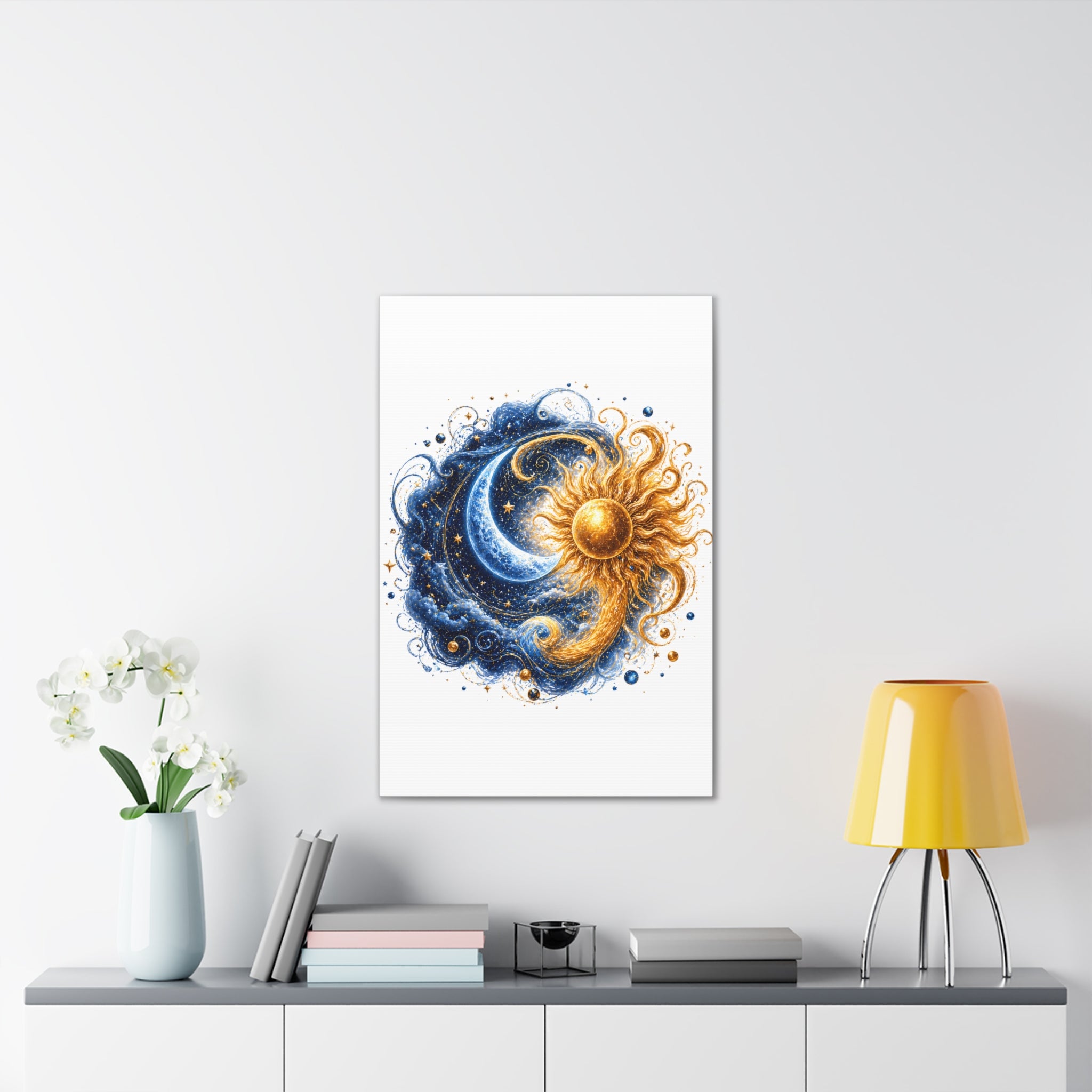 Sun and Moon Wall Art Canvas - Cosmic Celestial Painting