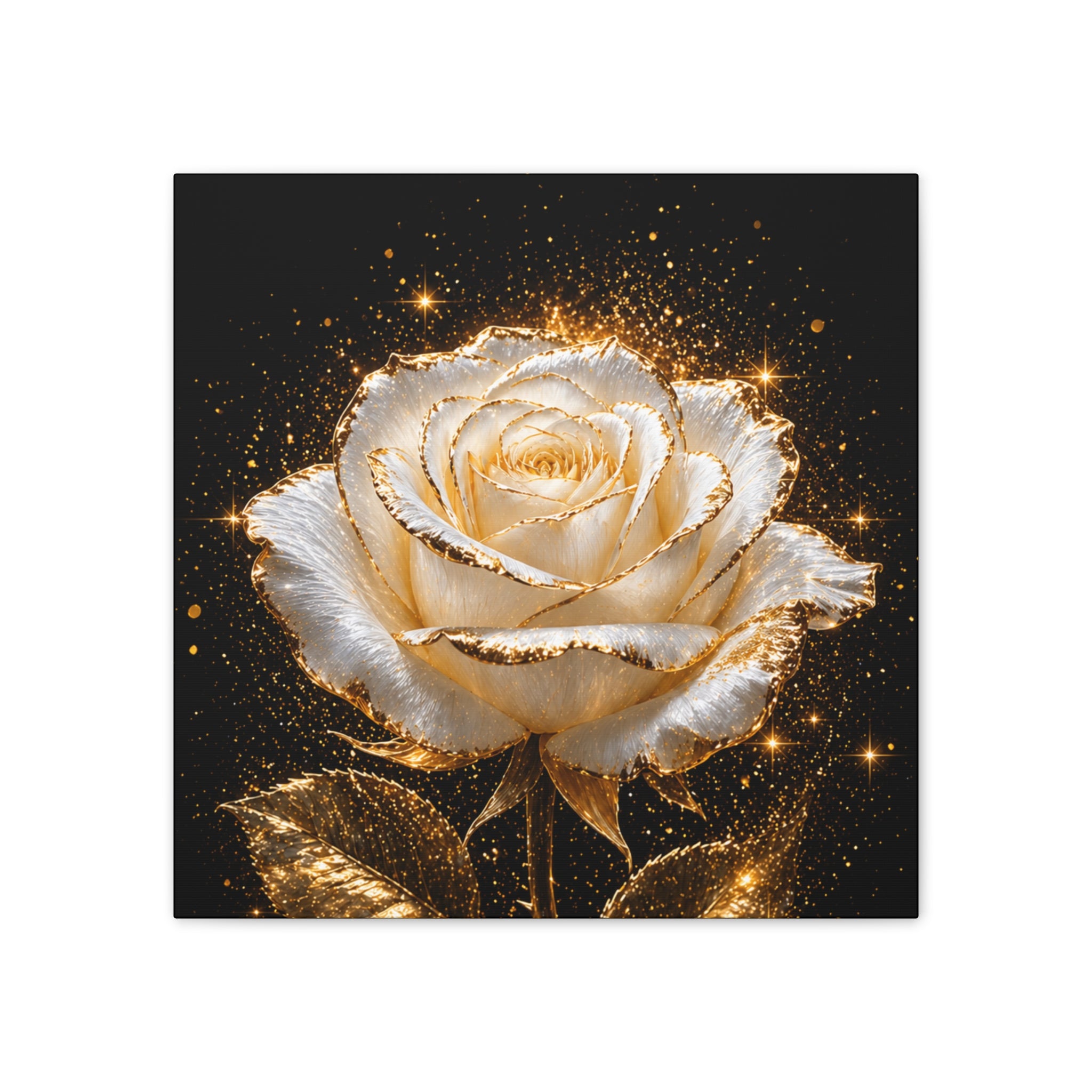 Golden Sparkle Rose Canvas Print — Glam Floral Wall Art